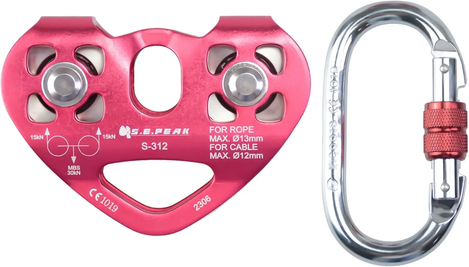 SEPEAK CE 30kN Tandem Speed Double Pulley with 1 Steel 25kN Clip, Zip Line Trolley for Backyard Zipline, Climbing & Rock Rescue Lifting, Fits Cable up to 1/2 Inches/Holds Up to 6750lbs
