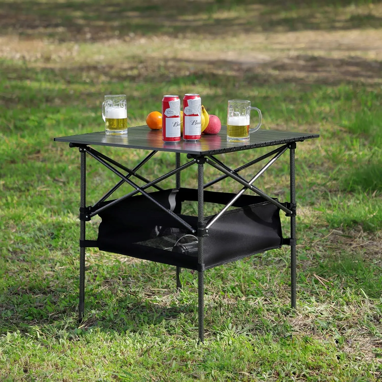 Set of 3, Folding Outdoor Camping Table and Chairs Set for Indoor, Outdoor Camping, Picnics, Beach,Backyard, BBQ, Party, Patio 27.56" L*27.56" W*27.56" H Black/Green