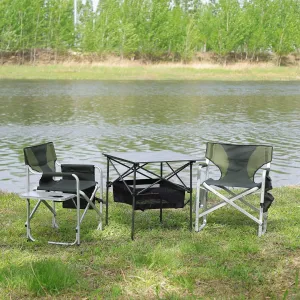 Set of 3, Folding Outdoor Camping Table and Chairs Set for Indoor, Outdoor Camping, Picnics, Beach,Backyard, BBQ, Party, Patio 27.56" L*27.56" W*27.56" H Black/Green