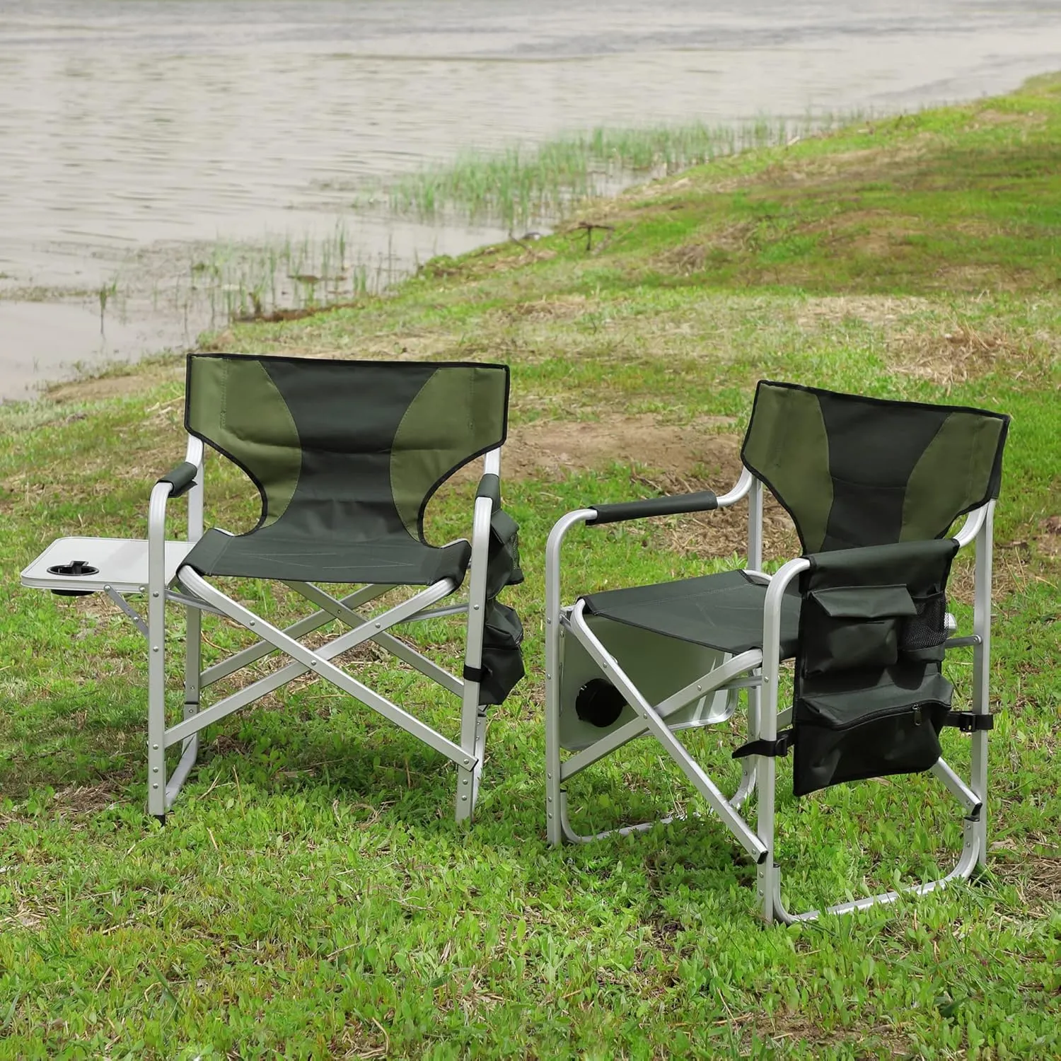 Set of 3, Folding Outdoor Camping Table and Chairs Set for Indoor, Outdoor Camping, Picnics, Beach,Backyard, BBQ, Party, Patio 27.56" L*27.56" W*27.56" H Black/Green
