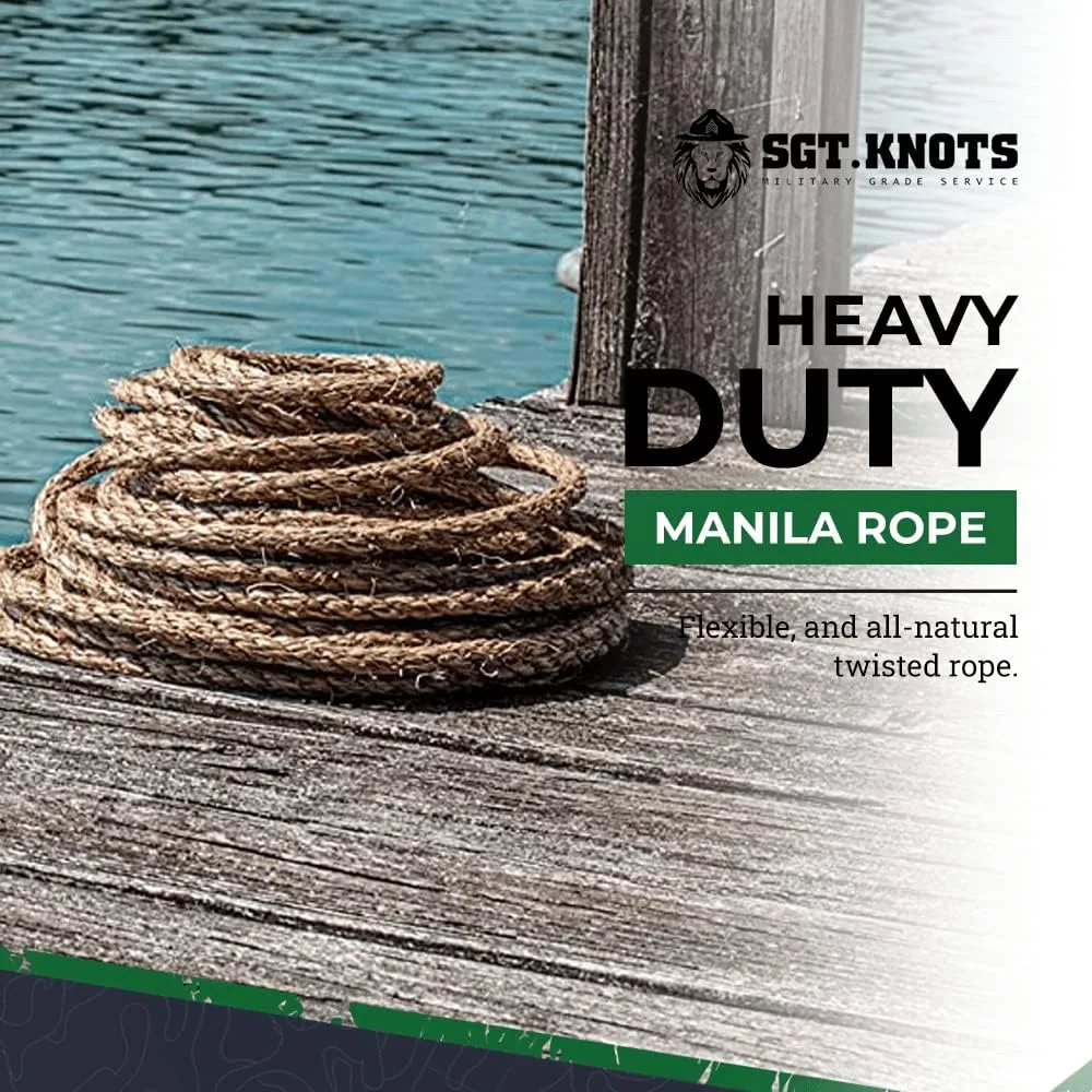 SGT KNOTS Twisted Manila Rope - Natural 3 Strand Fiber Hemp Rope for Indoor and Outdoor Use - Multipurpose Manila Rope for Crafts, DIY Projects, Home Decorating, Climbing - 1/4 in x 600 ft
