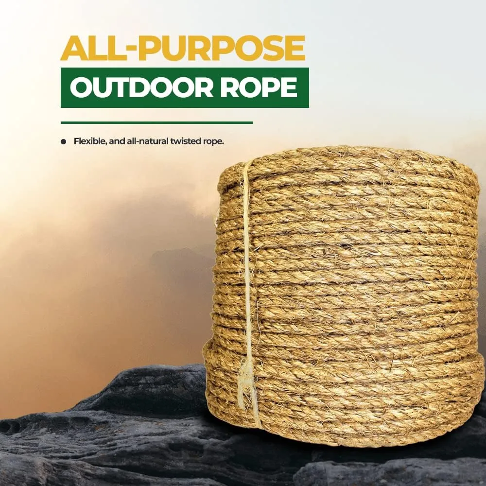 SGT KNOTS Twisted Manila Rope - Natural 3 Strand Fiber Hemp Rope for Indoor and Outdoor Use - Multipurpose Manila Rope for Crafts, DIY Projects, Home Decorating, Climbing - 1/4 in x 600 ft