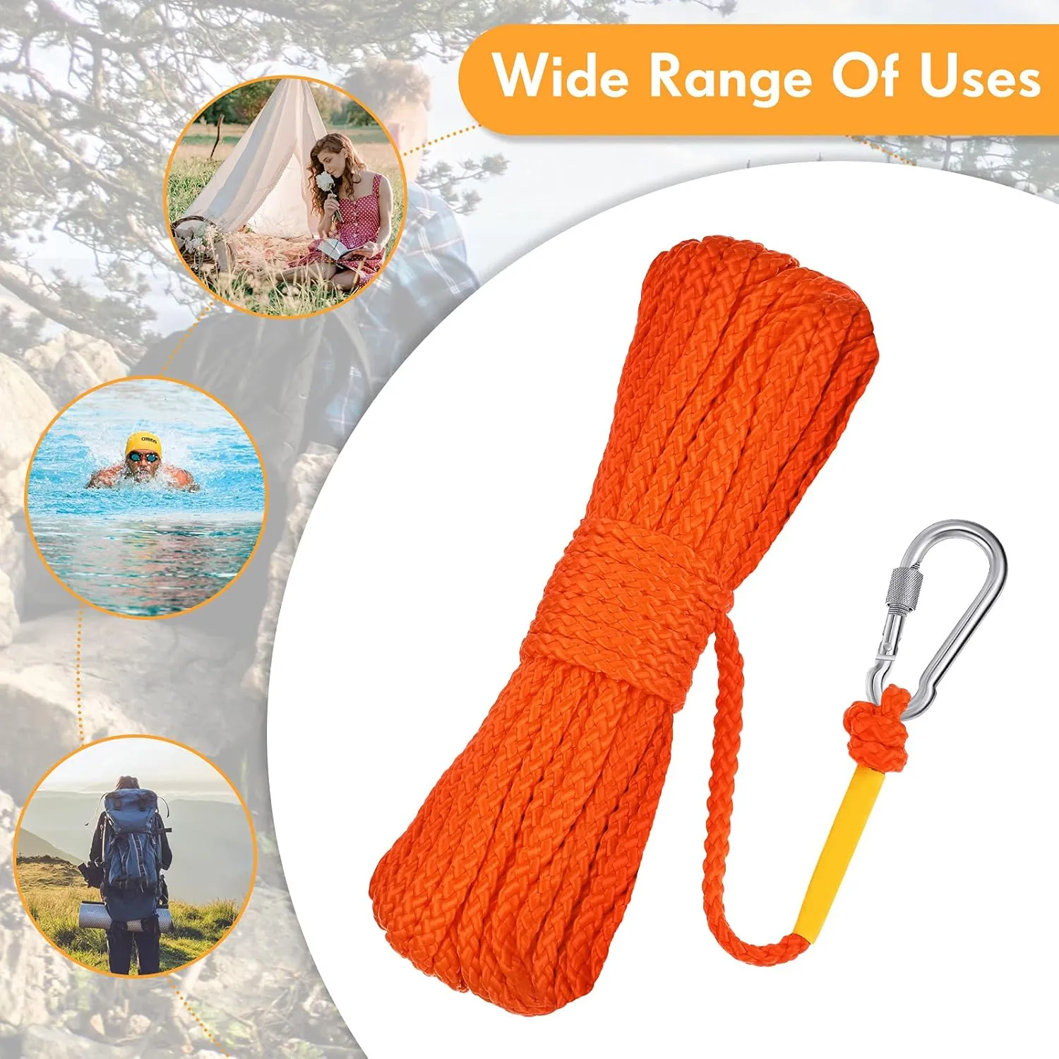 Shappy Water Floating Lifesaving Rope Dock Lines Boat Rope Braided Polypropylene Outdoor Throwing Lines for Life Preserver Ring Anchor Heaving Line with Spring Hook