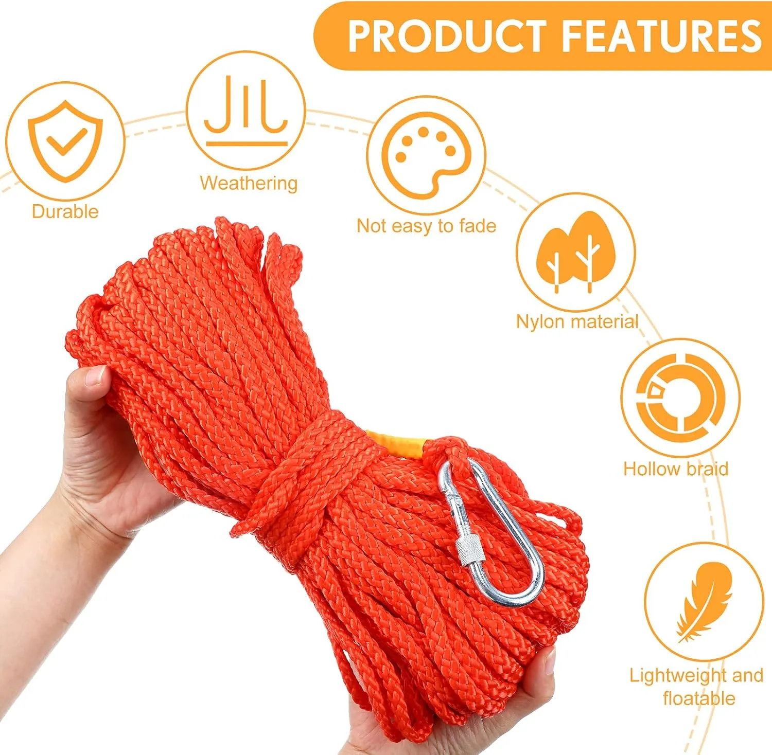 Shappy Water Floating Lifesaving Rope Dock Lines Boat Rope Braided Polypropylene Outdoor Throwing Lines for Life Preserver Ring Anchor Heaving Line with Spring Hook
