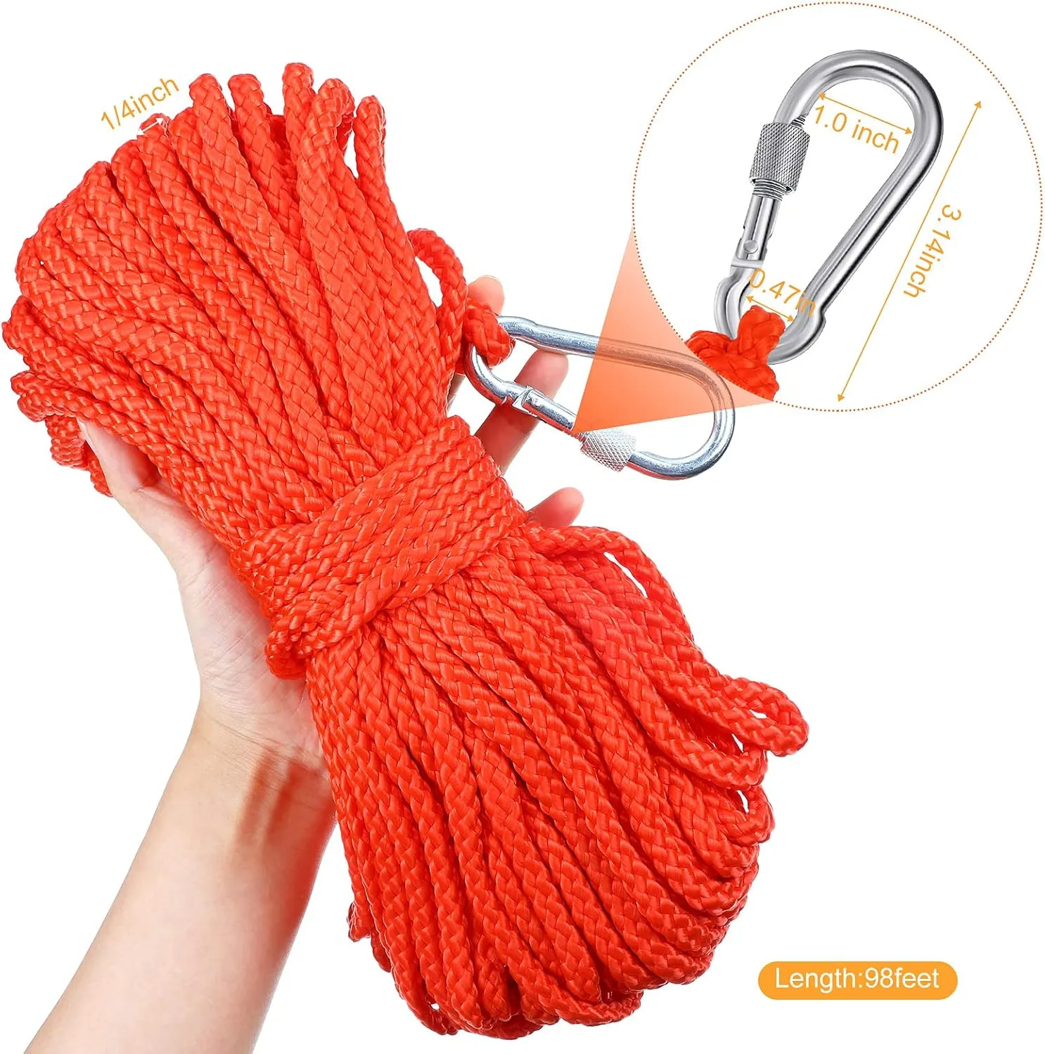 Shappy Water Floating Lifesaving Rope Dock Lines Boat Rope Braided Polypropylene Outdoor Throwing Lines for Life Preserver Ring Anchor Heaving Line with Spring Hook