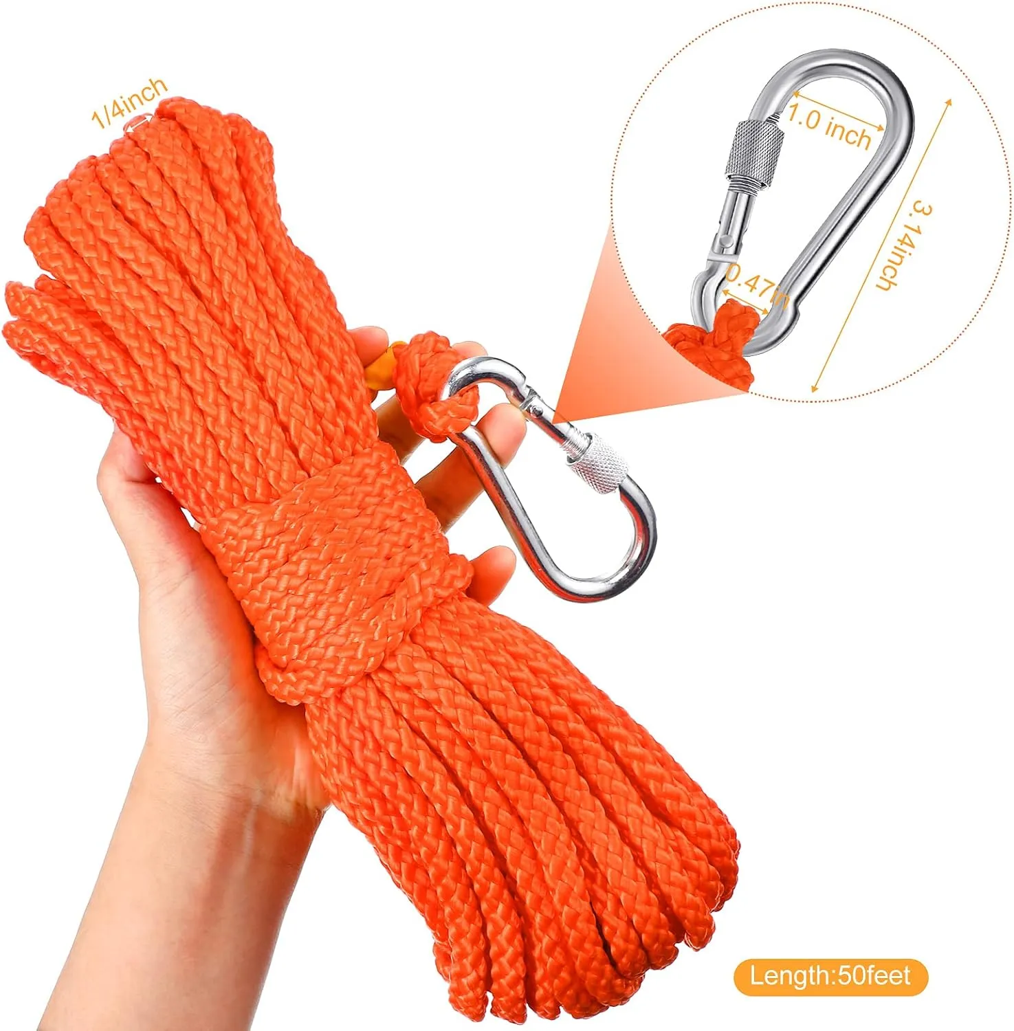 Shappy Water Floating Lifesaving Rope Dock Lines Boat Rope Braided Polypropylene Outdoor Throwing Lines for Life Preserver Ring Anchor Heaving Line with Spring Hook