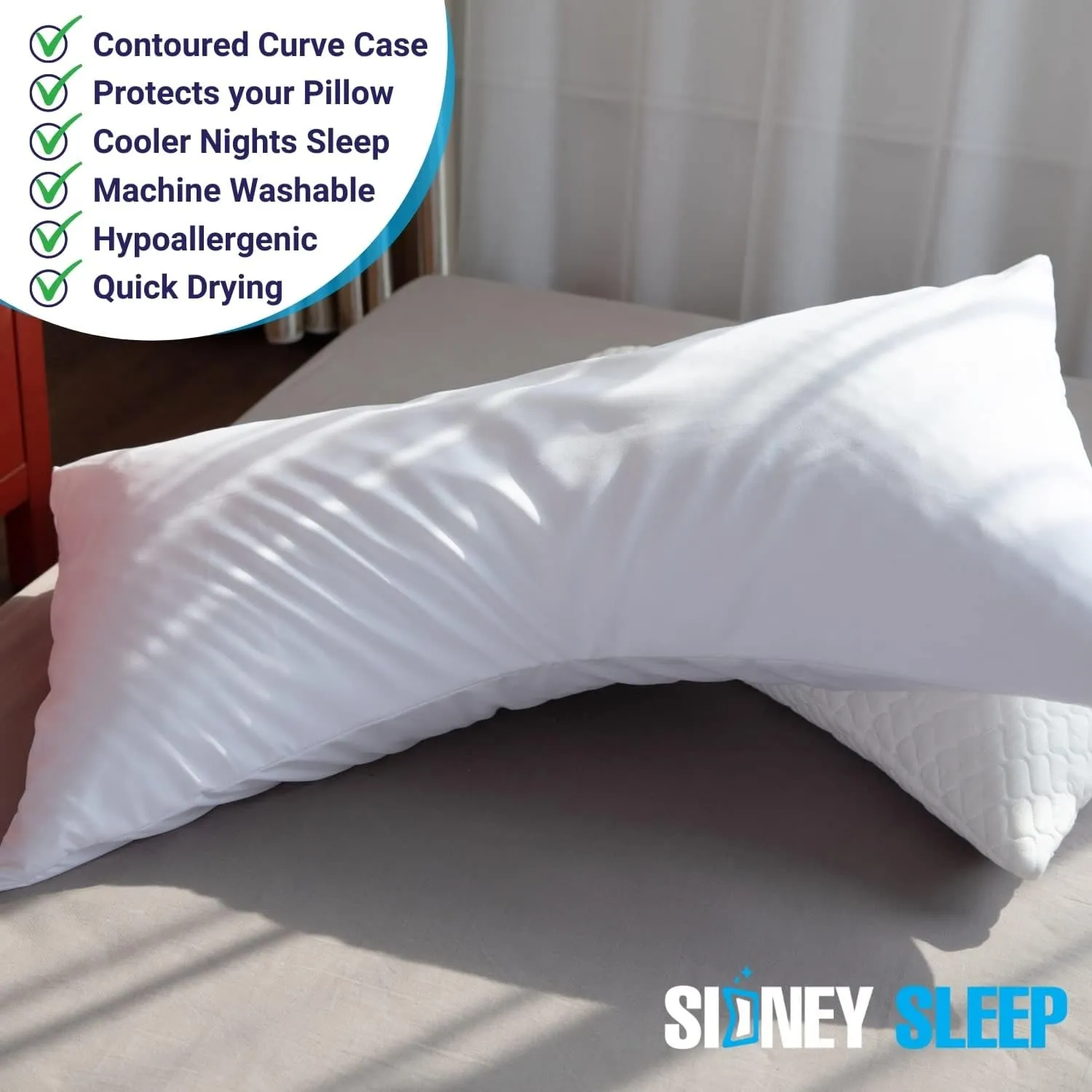 Sidney Sleep Curved Pillow Covers - Full Length Zipper Closure - Premium Soft Brushed Microfiber - 20 x 37 Inches - Fits Curved Side Sleeping Pillows (King, Grey)