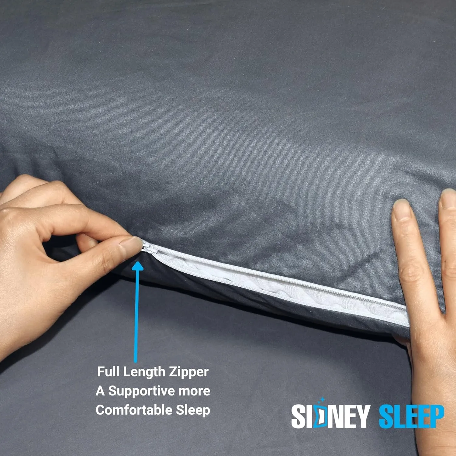 Sidney Sleep Curved Pillow Covers - Full Length Zipper Closure - Premium Soft Brushed Microfiber - 20 x 37 Inches - Fits Curved Side Sleeping Pillows (King, Grey)