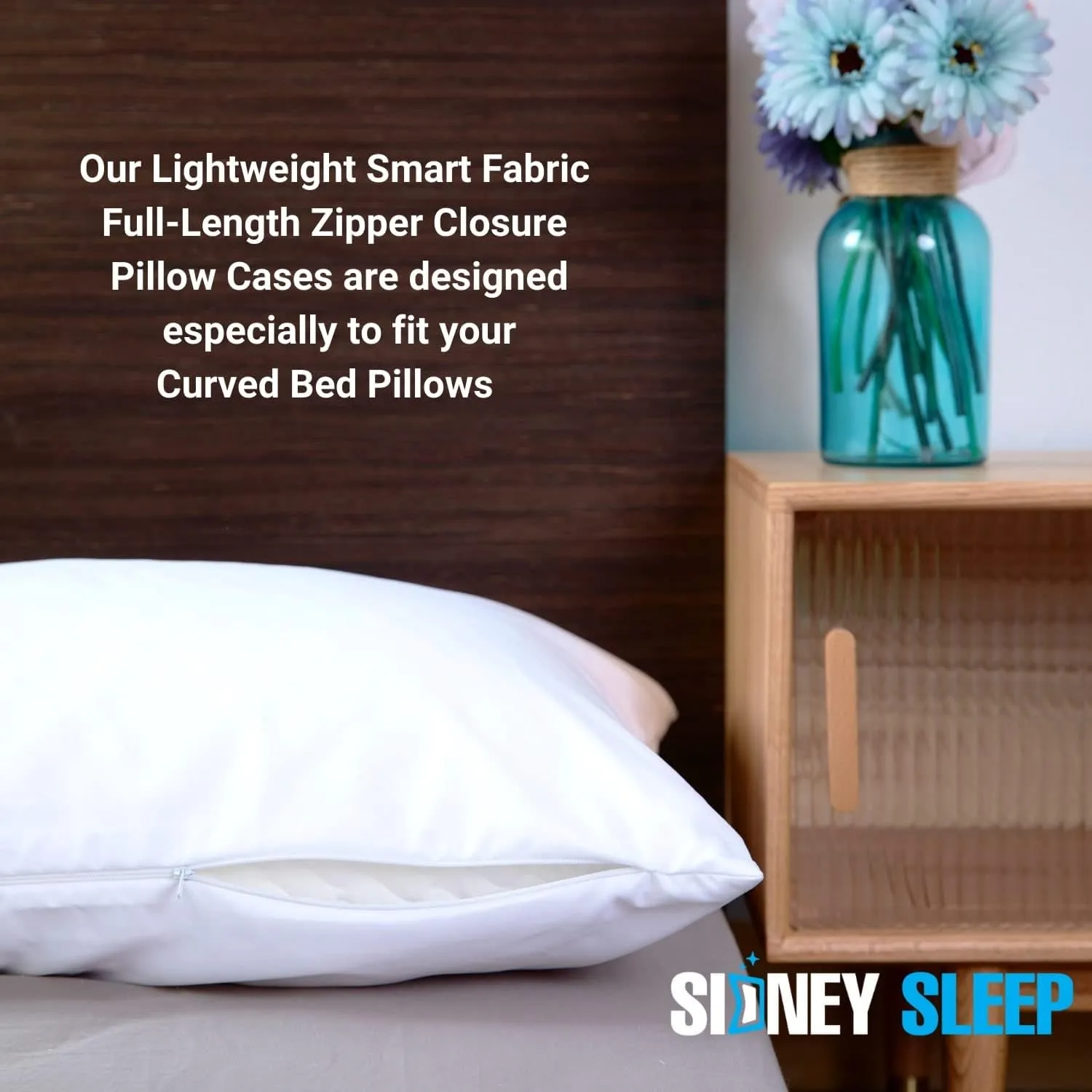 Sidney Sleep Curved Pillow Covers - Full Length Zipper Closure - Premium Soft Brushed Microfiber - 20 x 37 Inches - Fits Curved Side Sleeping Pillows (King, Grey)