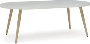 Signature Design by Ashley Seton Creek Casual Aluminum Outdoor Dining Table with Umbrella Hole and Cover Cap, White & Light Brown
