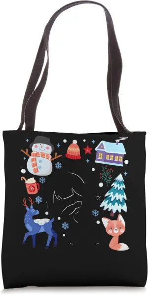 Silhouette Girl Snow Deer Winter Temperate Climate Snowman Tote Bag