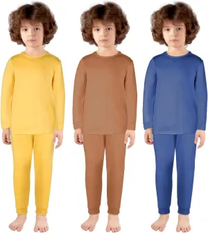 Silkfly 3 Sets 12M-12Y Kid Boys Girls Thermal Underwear Set Fleece Lined Long Winter Johns Base Layer Thermal Top and Bottom