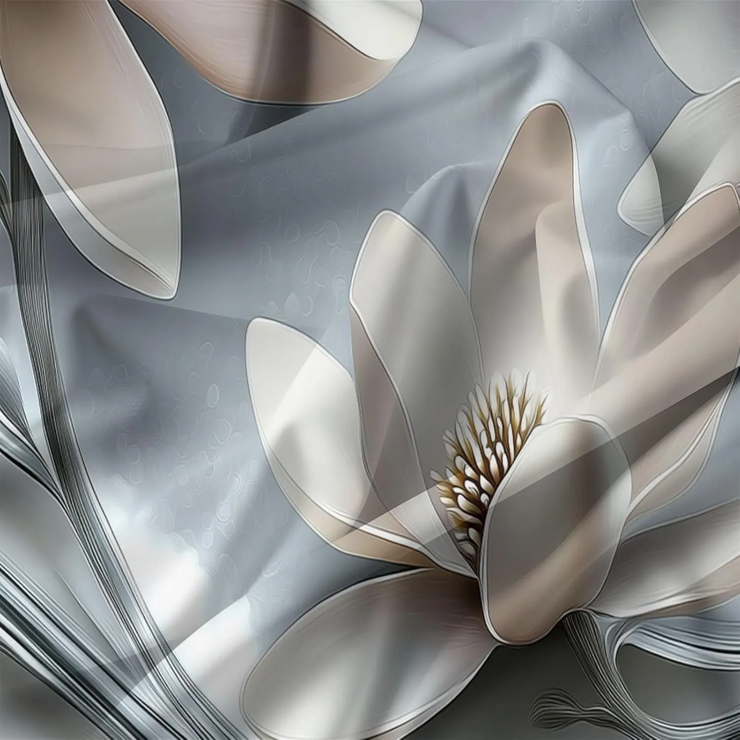 Silver California King Duvet Cover Dream Vortex Magnolia 3D Cal King Bedding Set 3 Pieces, Soft and Breathable Microfiber Comforter Cover with 2 Pillow Shams, for All Season
