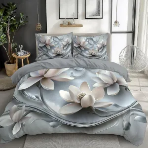 Silver California King Duvet Cover Dream Vortex Magnolia 3D Cal King Bedding Set 3 Pieces, Soft and Breathable Microfiber Comforter Cover with 2 Pillow Shams, for All Season