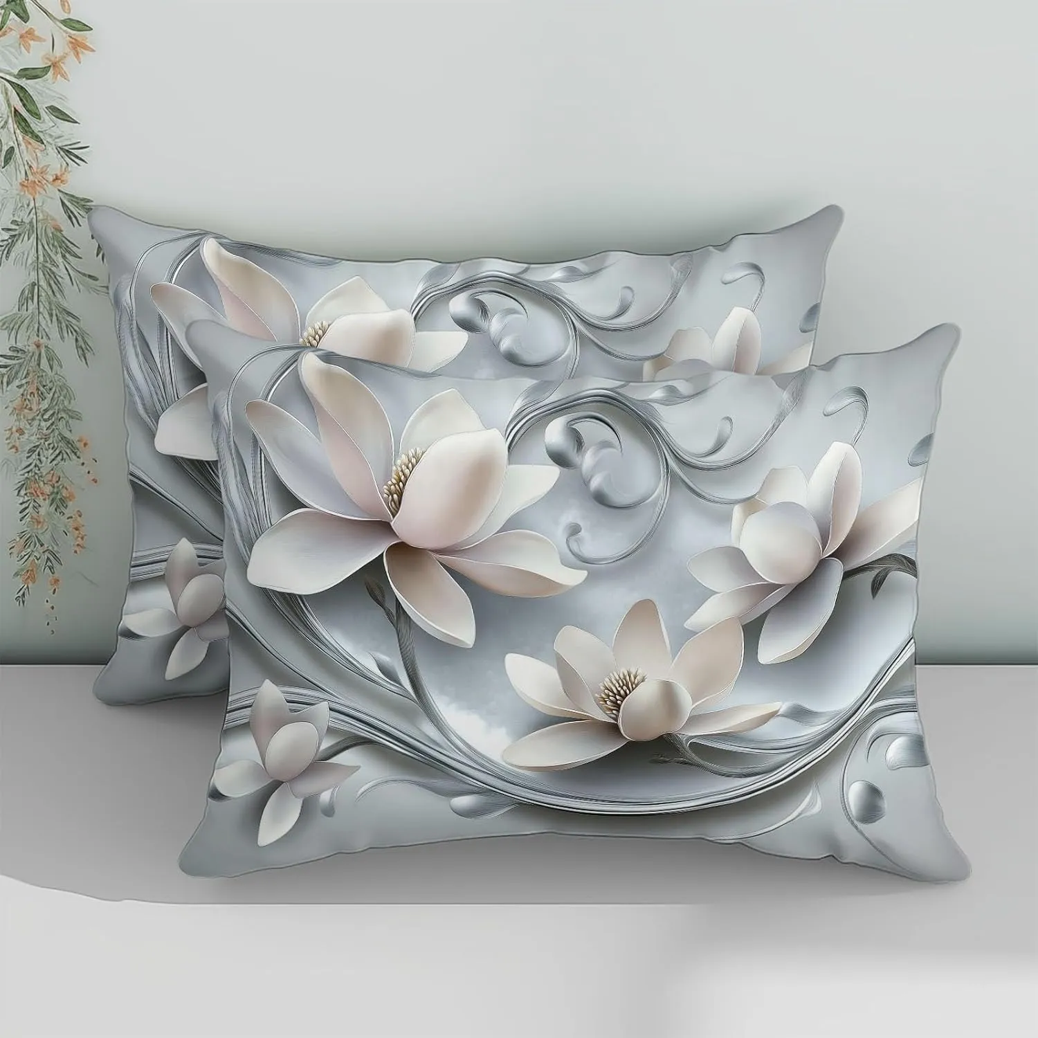 Silver California King Duvet Cover Dream Vortex Magnolia 3D Cal King Bedding Set 3 Pieces, Soft and Breathable Microfiber Comforter Cover with 2 Pillow Shams, for All Season