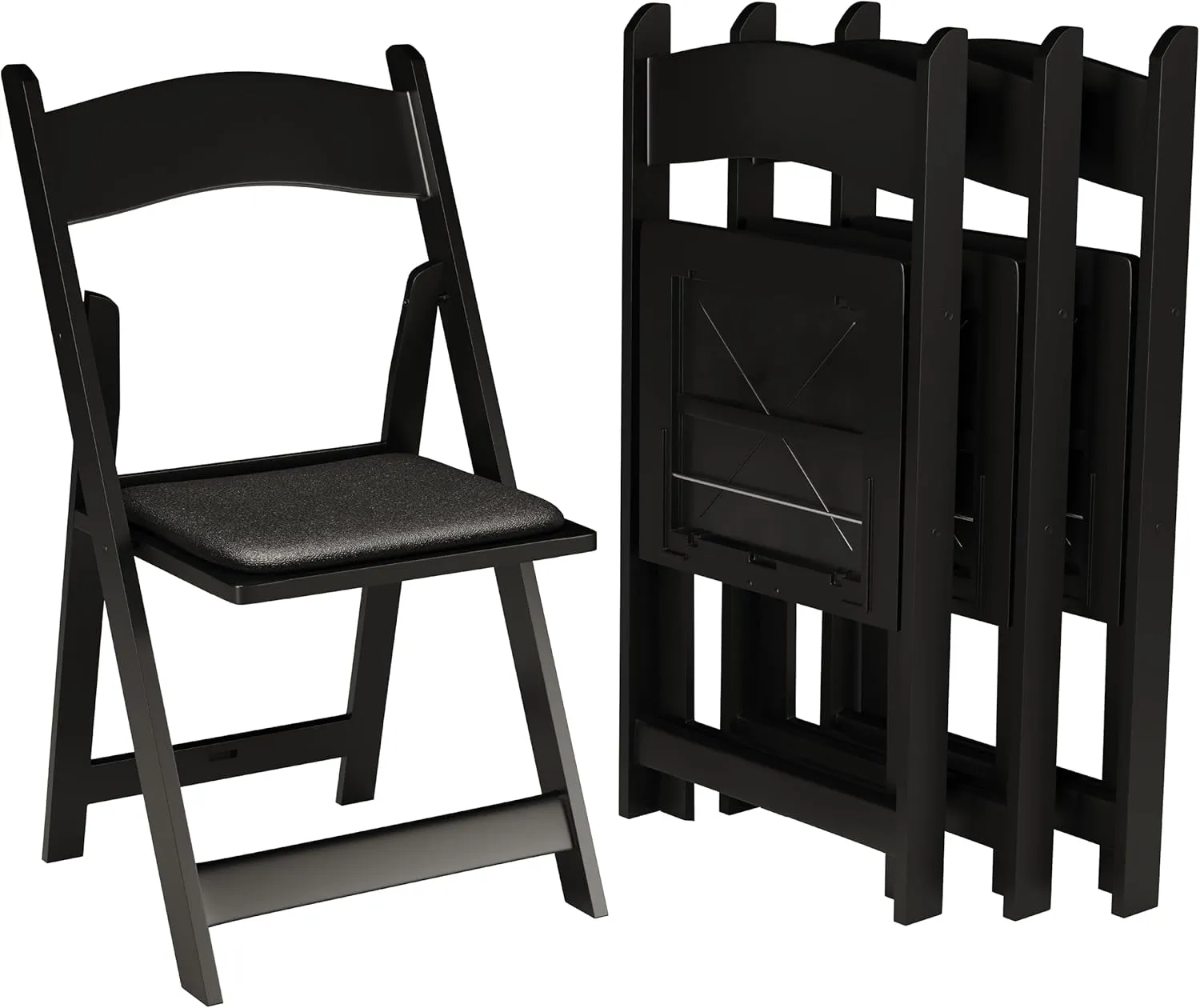 SIMPLEX 48 Black Resin Stackable Folding Chair - Comfortable Black Foldable Chair - Folding Chairs with Padded Seats - Indoor/Outdoor Folding Chairs for Events - Lightweight Foldable Chairs (48 Pack)
