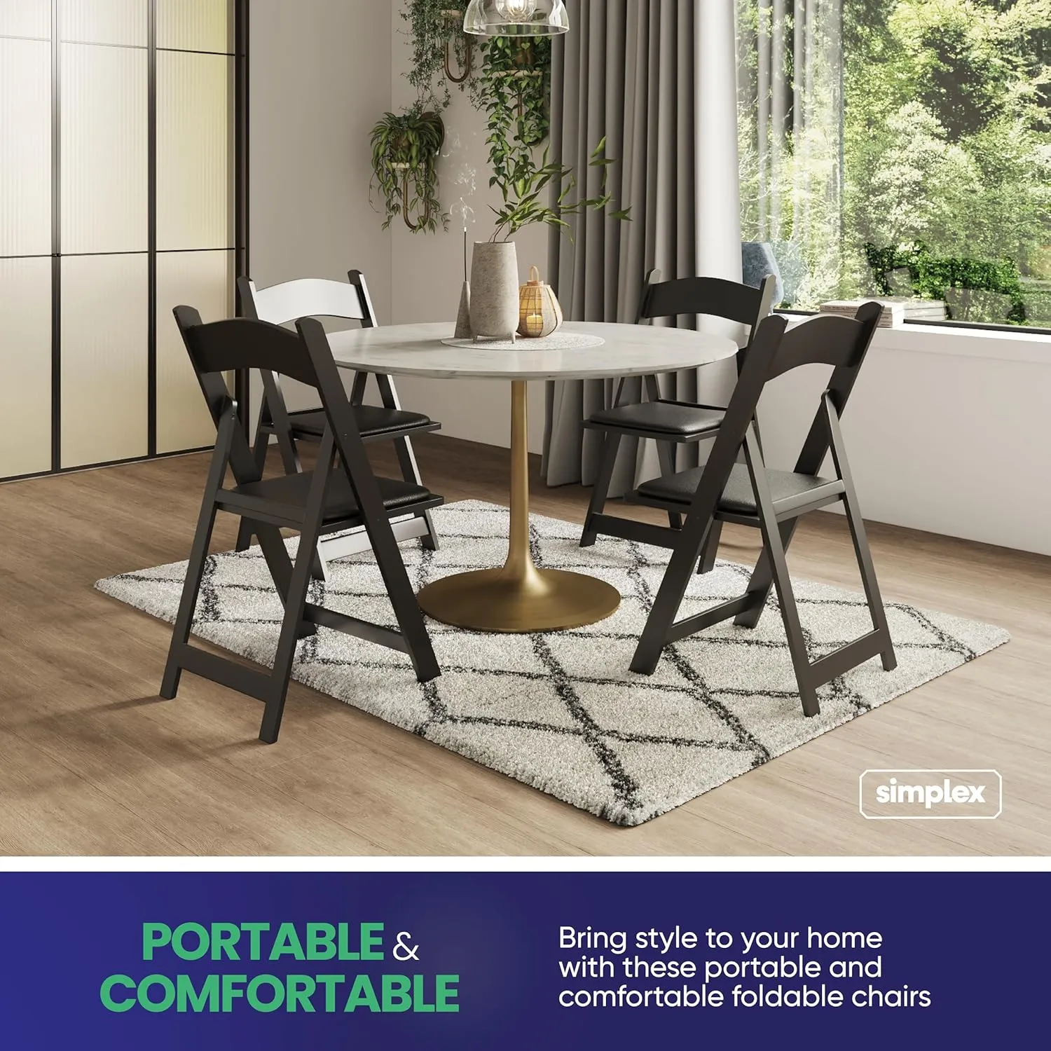SIMPLEX 48 Black Resin Stackable Folding Chair - Comfortable Black Foldable Chair - Folding Chairs with Padded Seats - Indoor/Outdoor Folding Chairs for Events - Lightweight Foldable Chairs (48 Pack)