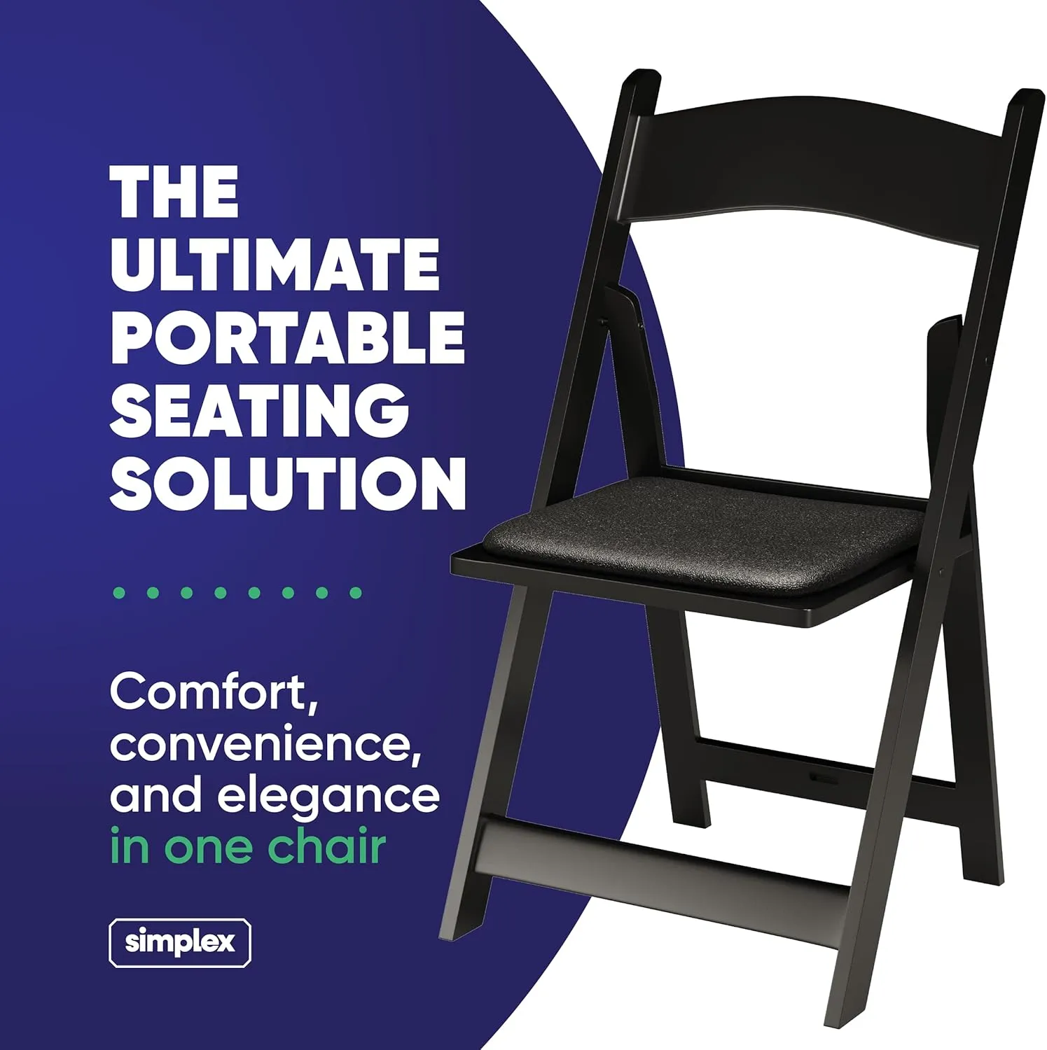 SIMPLEX 48 Black Resin Stackable Folding Chair - Comfortable Black Foldable Chair - Folding Chairs with Padded Seats - Indoor/Outdoor Folding Chairs for Events - Lightweight Foldable Chairs (48 Pack)