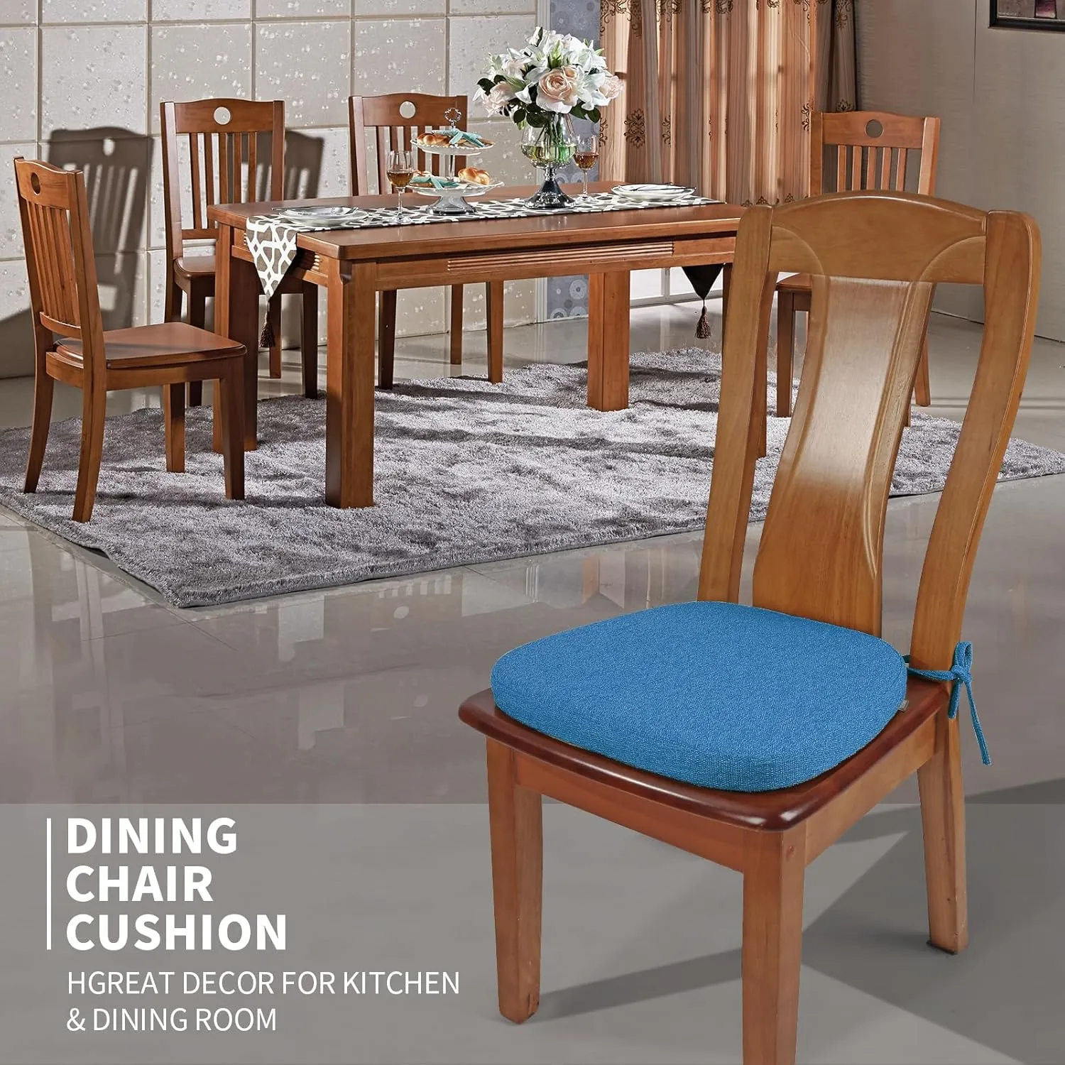 SINOSSO 1 Pack Memory Foam Chair Cushions for Dining Chair, Friendly Woven Fabric 16" U-Shape Comfortable Kitchen Chair Pad, Removable Slip Resistant Seat Cushion (1 Piece, Blue)