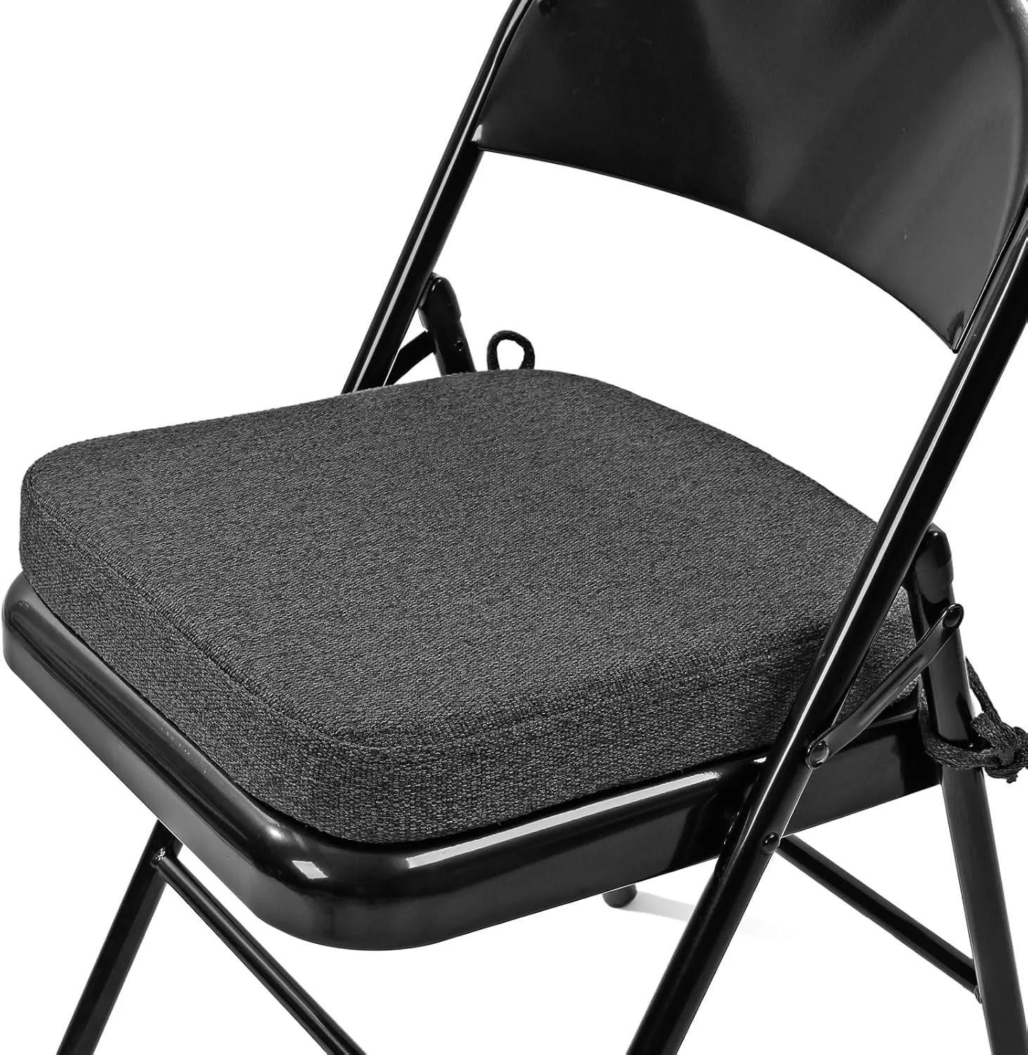 SINOSSO Thickened 2" Memory Foam Folding Chair Cushion 1 Pcs, Square Kitchen Chair Pad with Ties, Indoor Non-Slip Dining Chair Seat Cushion (1 Pcs, Dark Gray)
