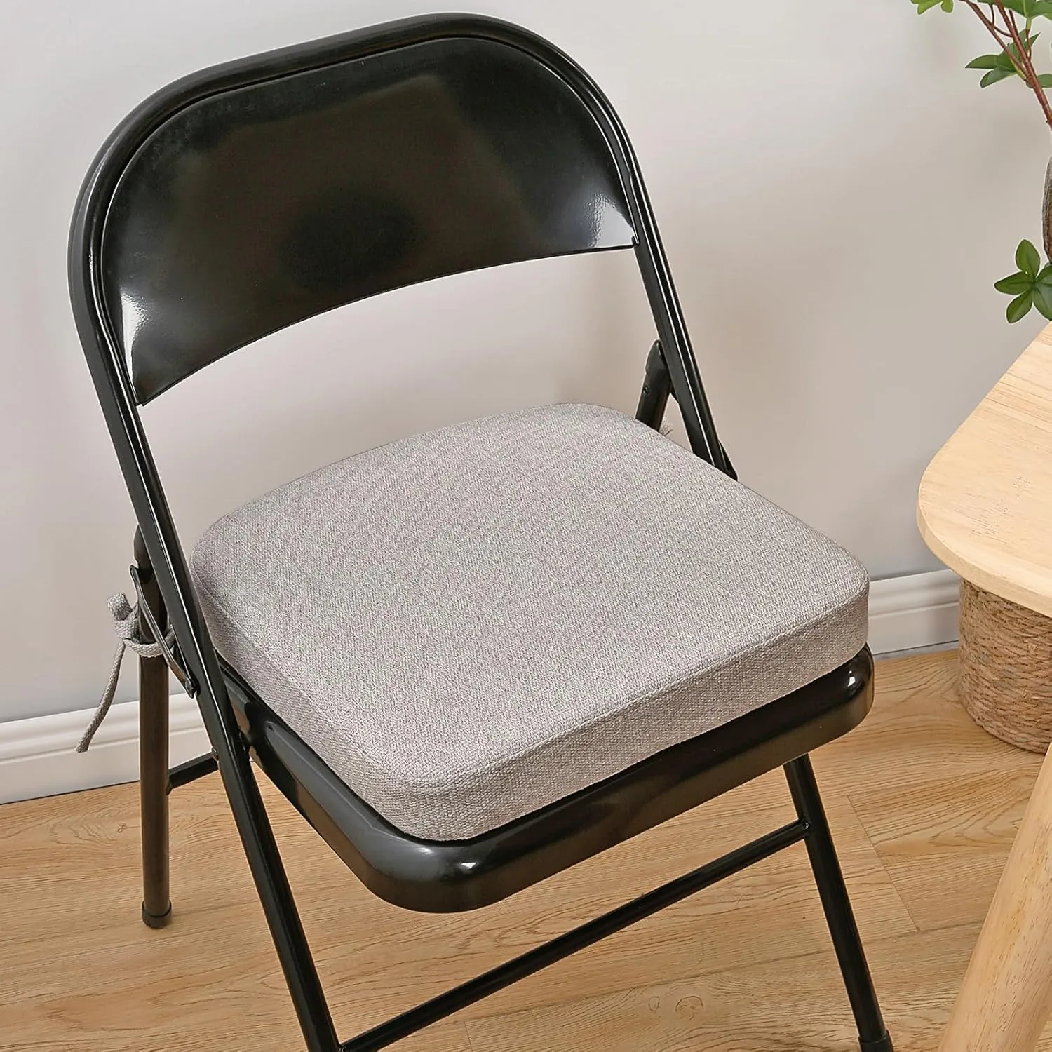 SINOSSO Thickened 2" Memory Foam Folding Chair Cushion 1 Pcs, Square Kitchen Chair Pad with Ties, Indoor Non-Slip Dining Chair Seat Cushion (1 Pcs, Light Gray)