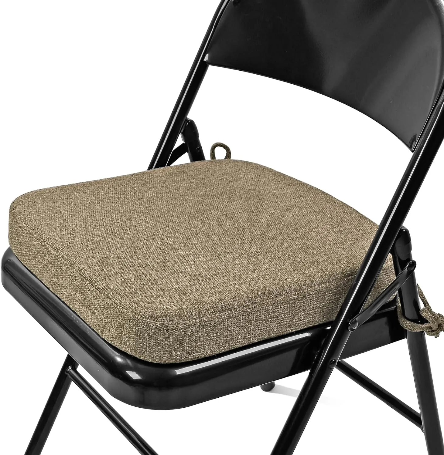 SINOSSO Thickened 2" Memory Foam Folding Chair Cushion 1 Pcs, Square Kitchen Chair Pad with Ties, Indoor Non-Slip Dining Chair Seat Cushion (1 Pcs, Linen)