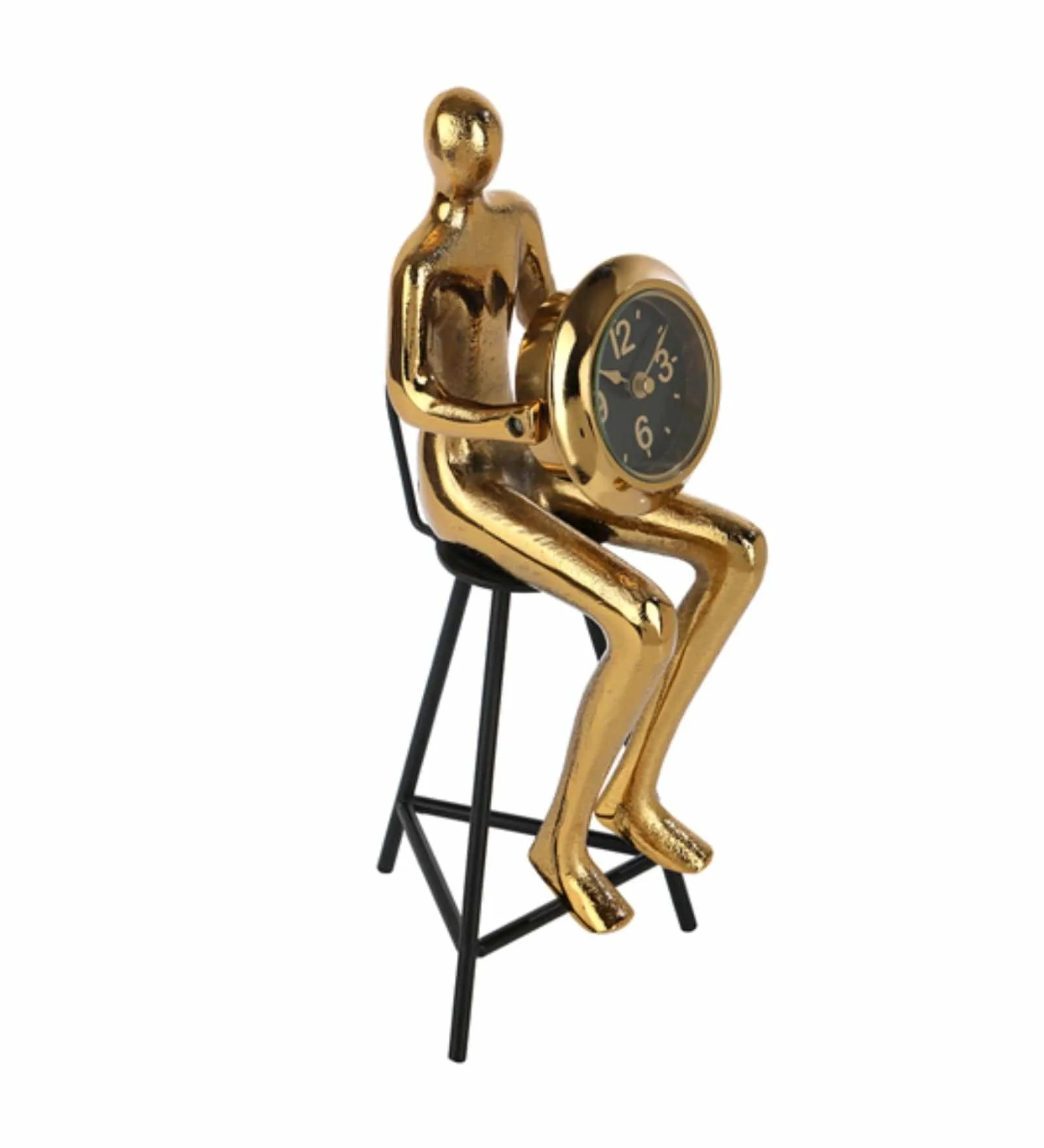 Sitting Man Clock In Gold,