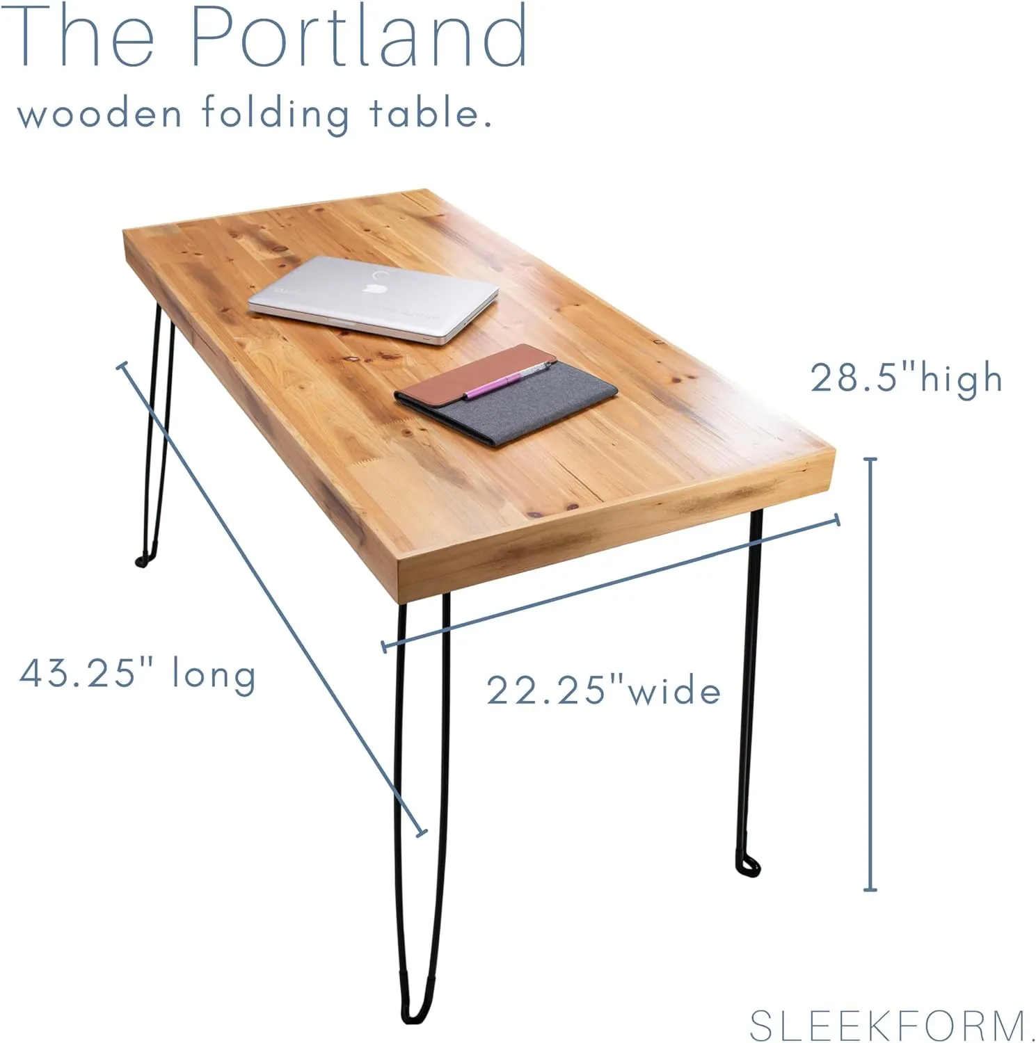 Sleekform Wood Folding Table - Portable Folding Desk - No Assembly Easy Fold Desks for Small Spaces - Space Saving Collapsible Computer Tables for Work, Writing, Crafts