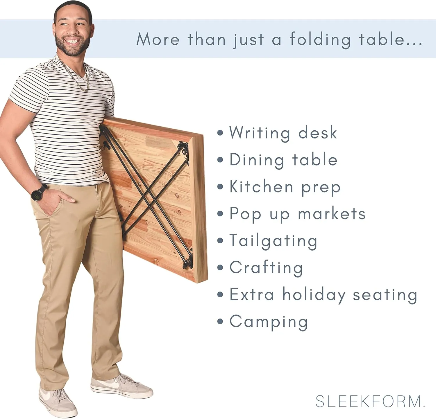 Sleekform Wood Folding Table - Portable Folding Desk - No Assembly Easy Fold Desks for Small Spaces - Space Saving Collapsible Computer Tables for Work, Writing, Crafts