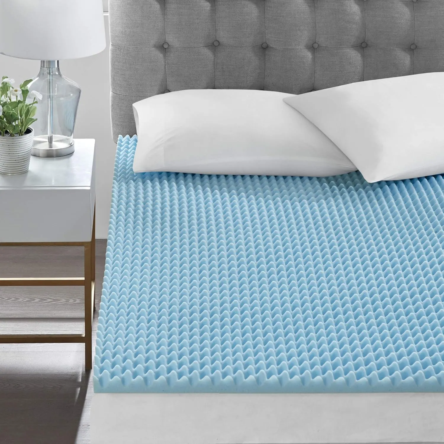 Sleep Philosophy Gel Infused Memory Foam Mattress Topper Luxurious, All Season Enhanced Bed Support, Queen, 1.5" Thick, Without Cover Blue