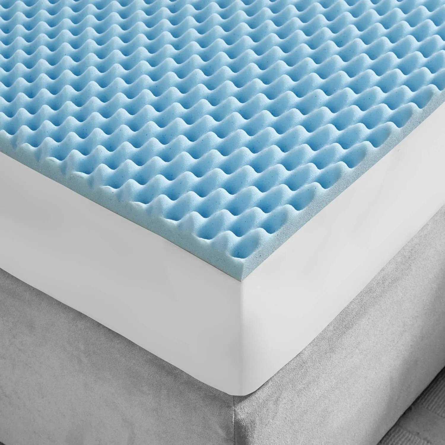 Sleep Philosophy Gel Infused Memory Foam Mattress Topper Luxurious, All Season Enhanced Bed Support, Queen, 1.5" Thick, Without Cover Blue