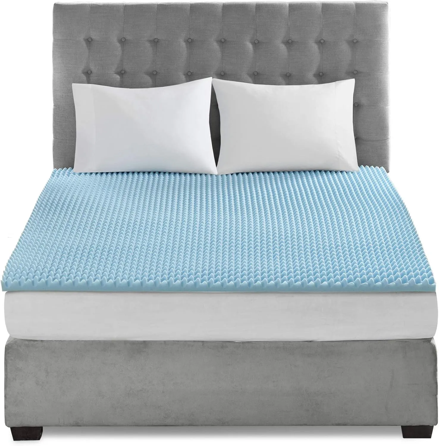 Sleep Philosophy Gel Infused Memory Foam Mattress Topper Luxurious, All Season Enhanced Bed Support, Queen, 1.5" Thick, Without Cover Blue