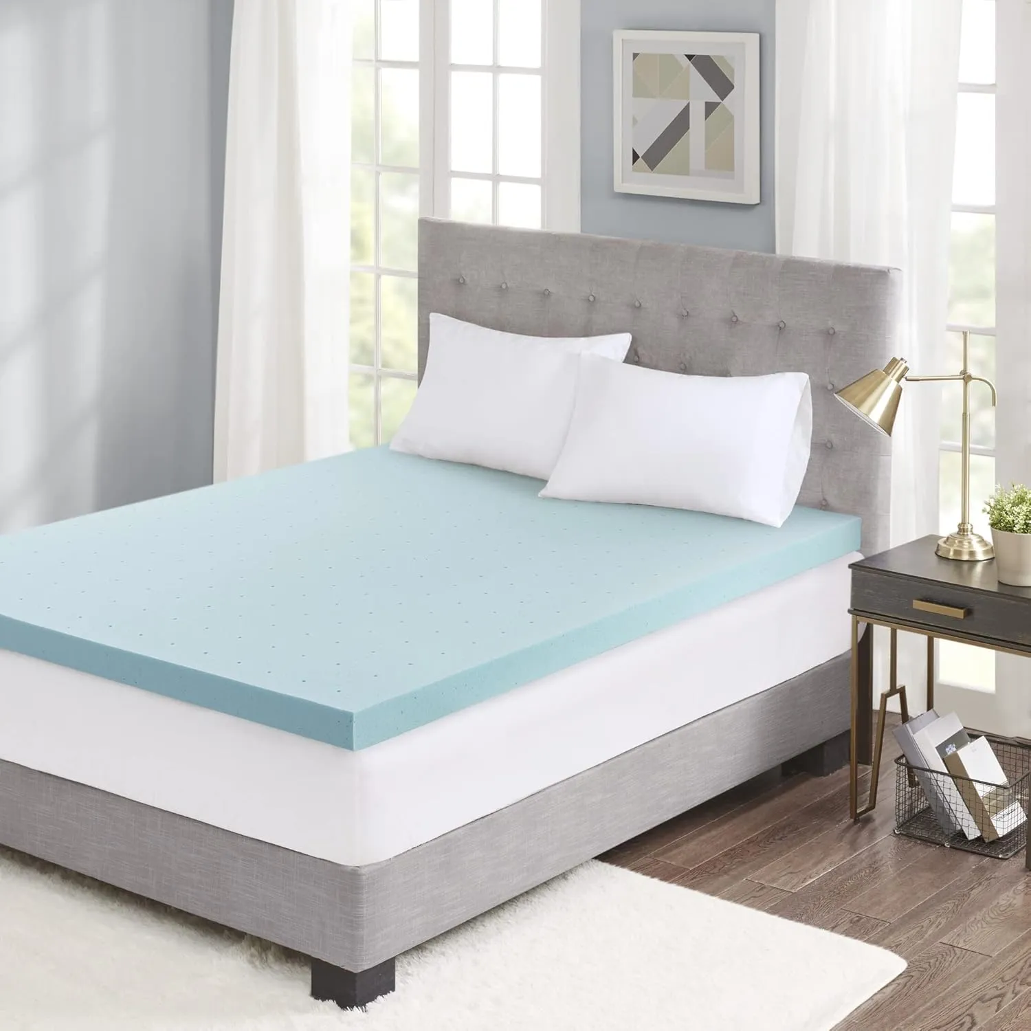 Sleep Philosophy Gel Infused Memory Foam Mattress Topper Luxurious All Season Enhanced Bed Support, Queen(3" Thick), Removable Cooling Cover