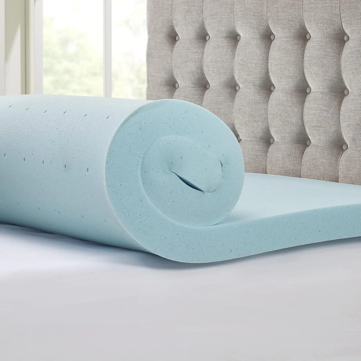 Sleep Philosophy Gel Infused Memory Foam Mattress Topper Luxurious All Season Enhanced Bed Support, Queen(3" Thick), Removable Cooling Cover