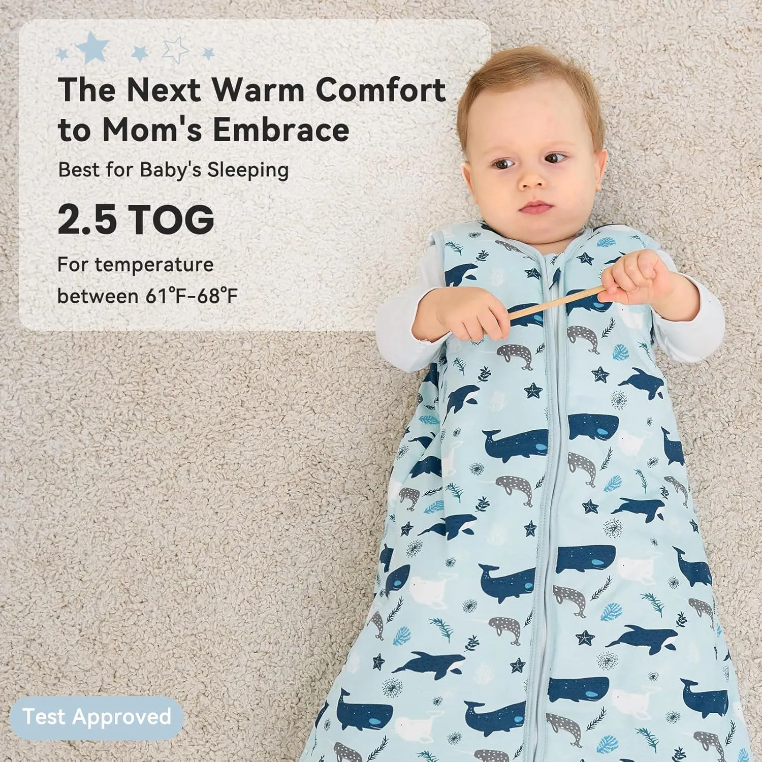 Sleep Sack 18-24 Months TOG 2.5 Winter Baby Wearable Blanket, 100% Cotton Toddler Sleeping Sack with 2-Way Zipper Warm Soft Baby Sleep Sack Shark