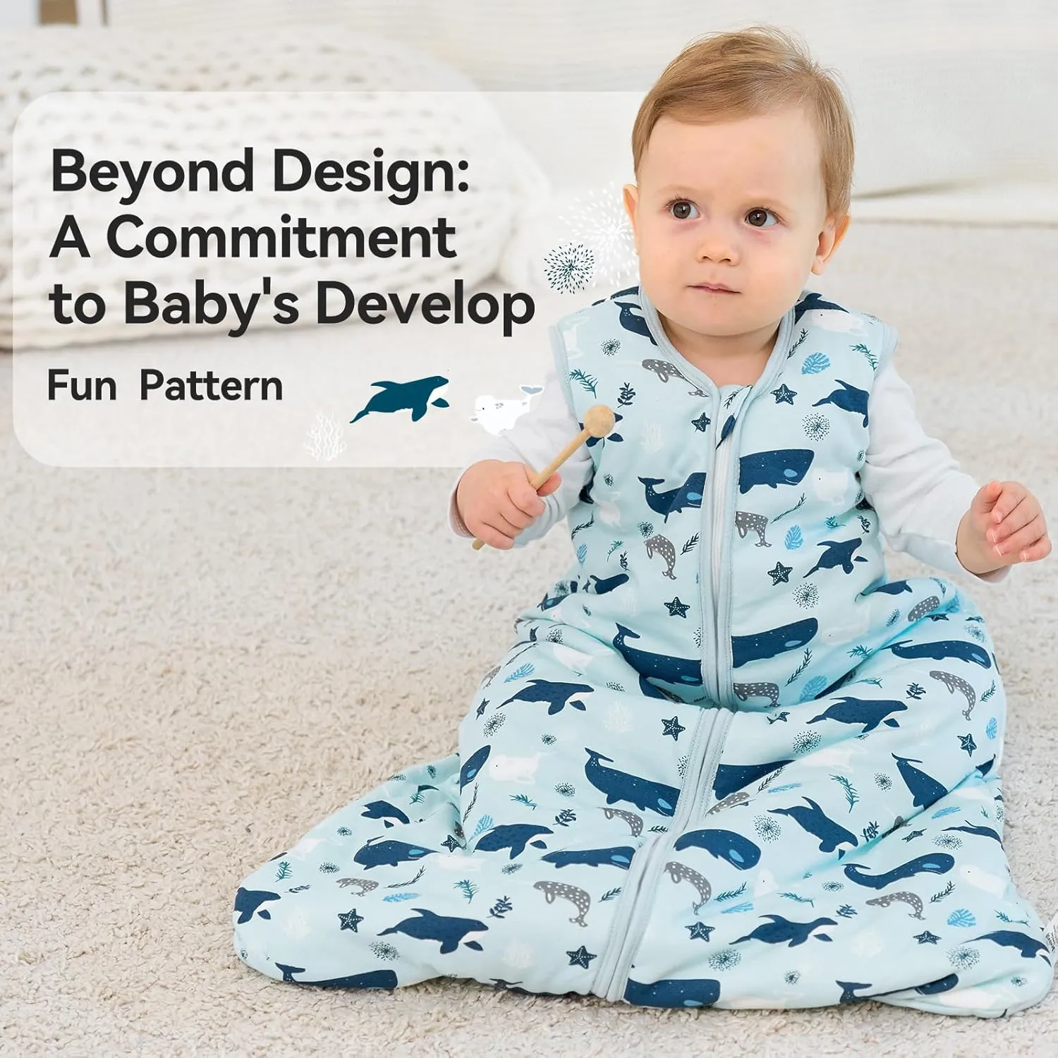 Sleep Sack 18-24 Months TOG 2.5 Winter Baby Wearable Blanket, 100% Cotton Toddler Sleeping Sack with 2-Way Zipper Warm Soft Baby Sleep Sack Shark