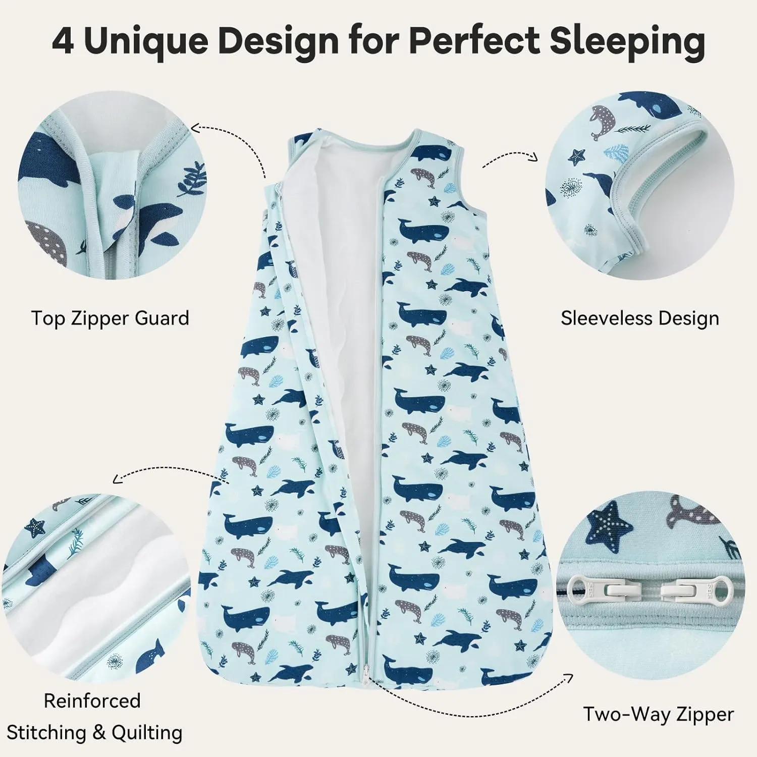 Sleep Sack 18-24 Months TOG 2.5 Winter Baby Wearable Blanket, 100% Cotton Toddler Sleeping Sack with 2-Way Zipper Warm Soft Baby Sleep Sack Shark