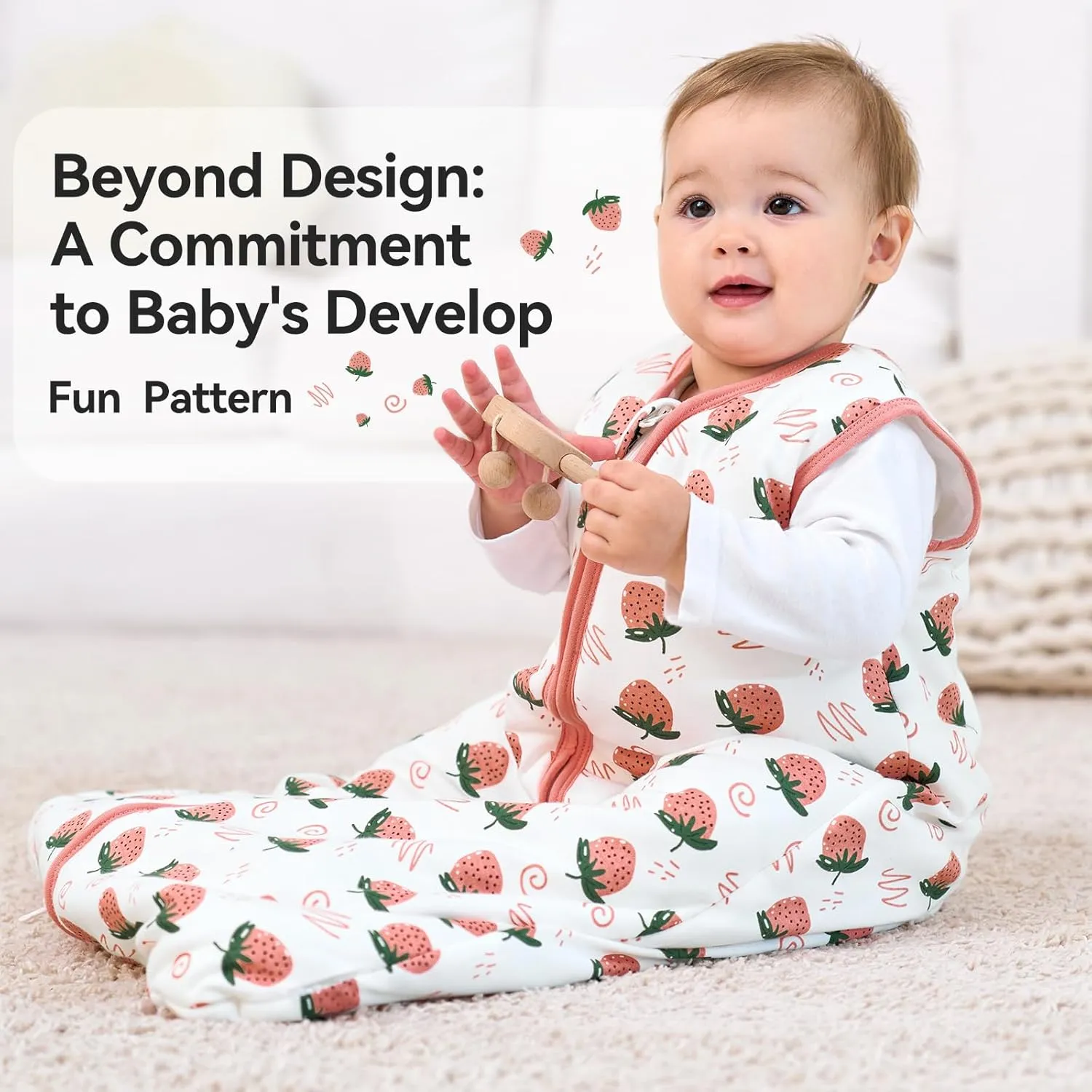 Sleep Sack 6-12 Months TOG 2.5 Winter Baby Wearable Blanket, 100% Cotton Newborn Infant Sleeping Sack with 2-Way Zipper Warm Soft Baby Sleep Sack Strawberry