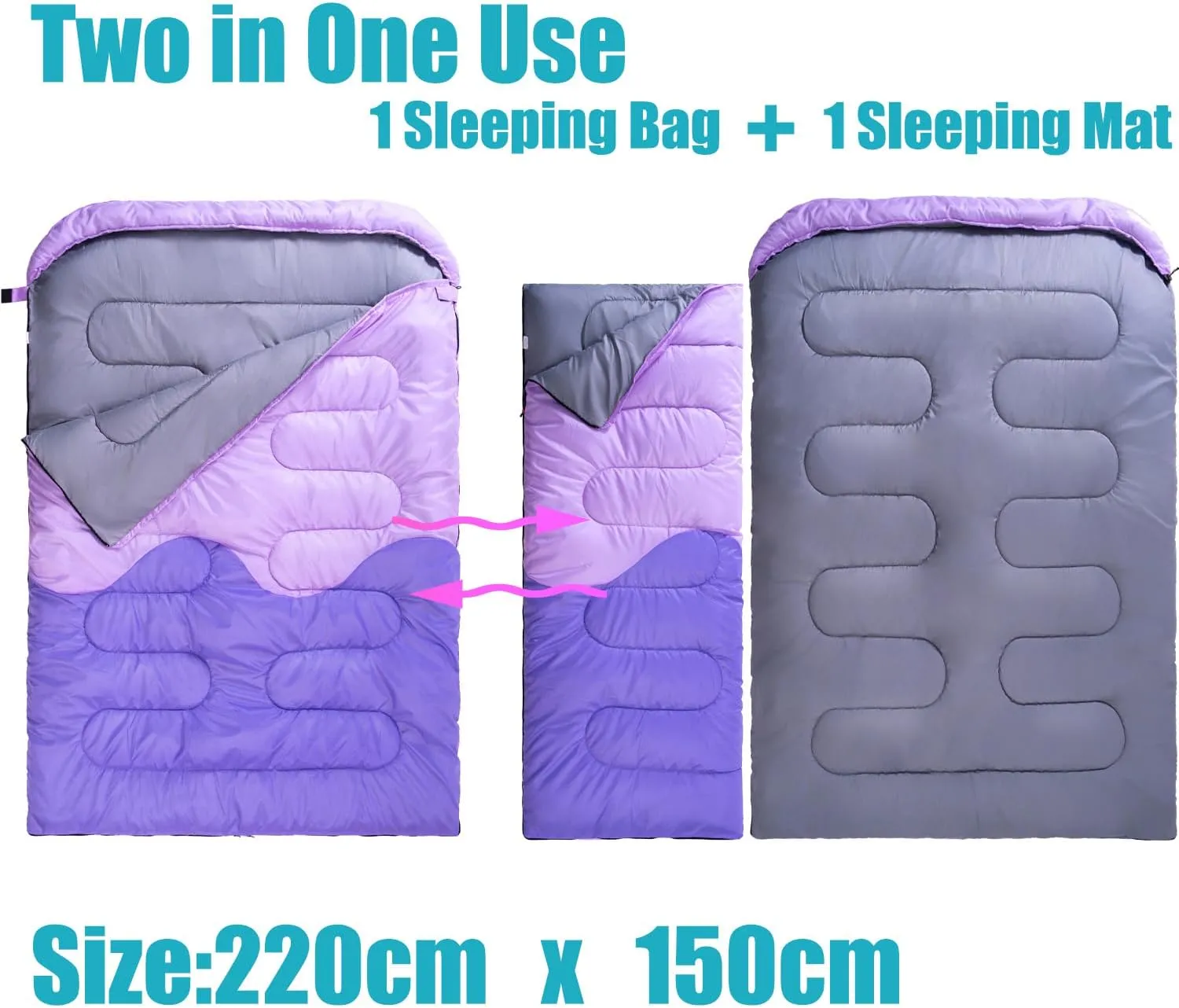 Sleeping Bag - Double Camping Sleeping Bags 2 Person for Adults Kids Boys Girls for Hiking Backpacking - Warm Cold Weather Lightweight Portable with Compression Bag for Indoors Outdoors Activities