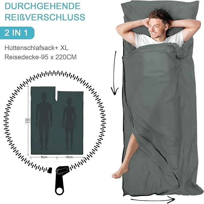 Sleeping Bag Liner, Adult Sleep Sack & Travel Sheets, Lightweight Single and Portable Camping Sleeping Bag Liners - Ideal for Traveling, Hostels and Camping