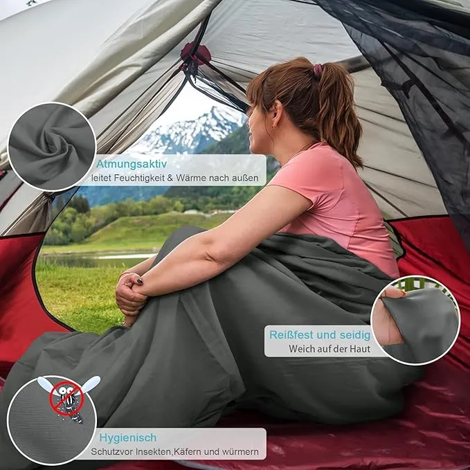 Sleeping Bag Liner, Adult Sleep Sack & Travel Sheets, Lightweight Single and Portable Camping Sleeping Bag Liners - Ideal for Traveling, Hostels and Camping