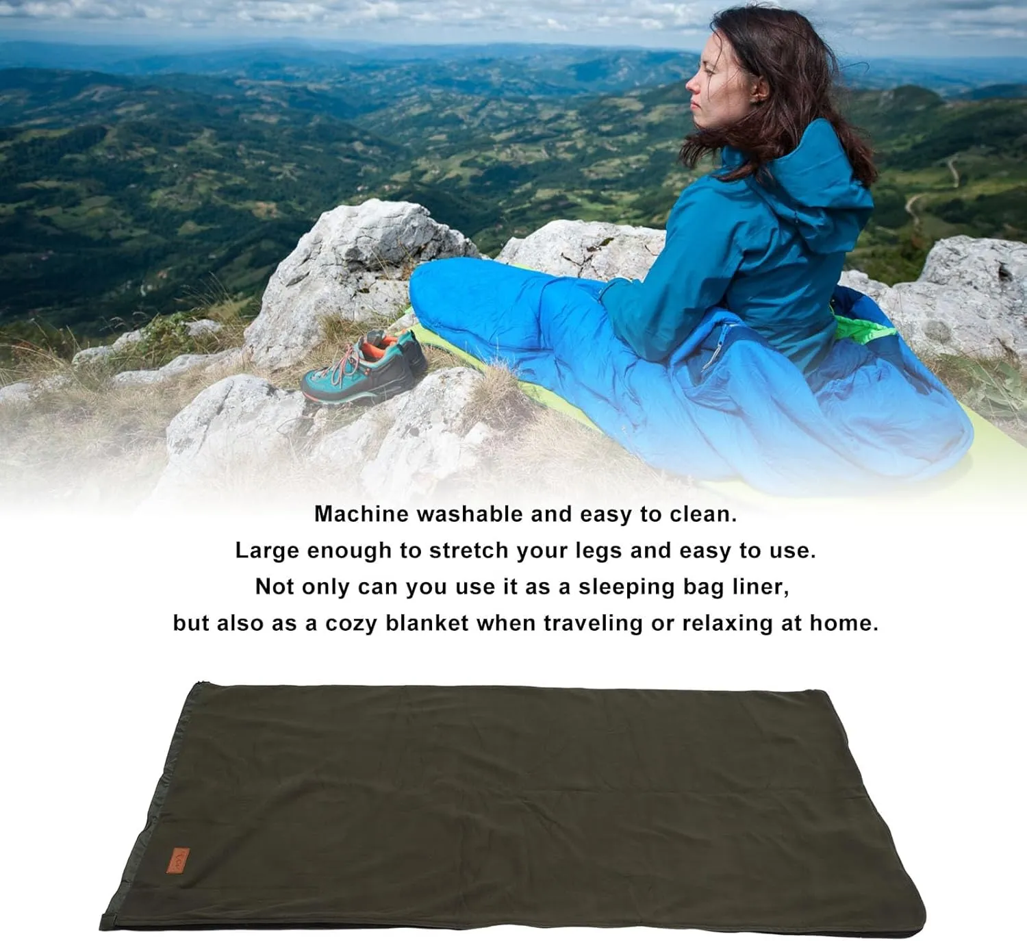 Sleeping Bag Liner, Extra Thick Fleece Provide Better Warmth Soft Sleeping Bag, Delicate Comfortable to Touch Large Space Hug Sleep Pod Adult, for Camping, Travel(Green)