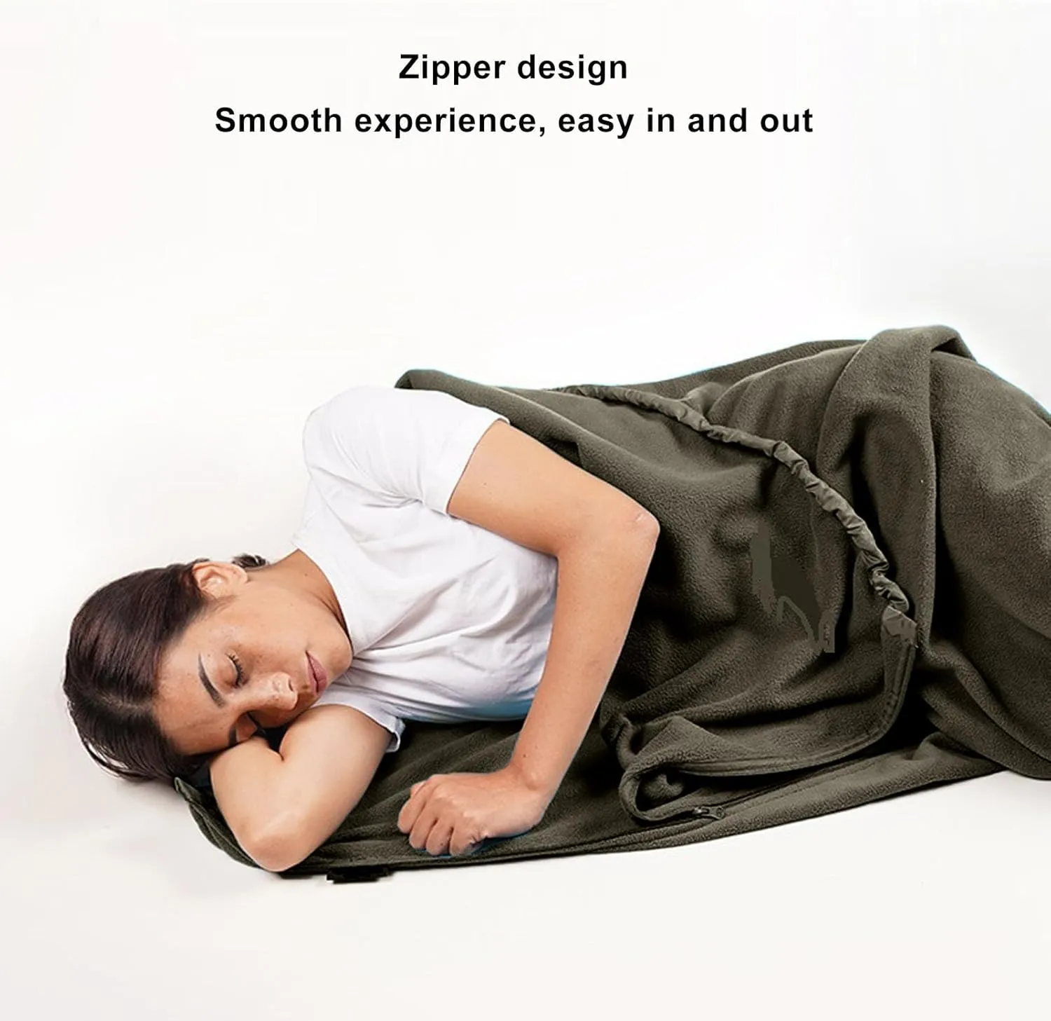 Sleeping Bag Liner, Extra Thick Fleece Provide Better Warmth Soft Sleeping Bag, Delicate Comfortable to Touch Large Space Hug Sleep Pod Adult, for Camping, Travel(Green)