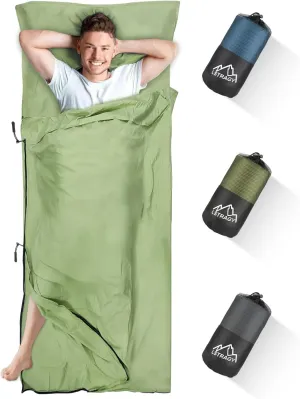 Sleeping Bag Liner, Updated Adult Sleep Sack & Travel Sheets with Foot Zipper, Lightweight and Portable Camping Sleeping Bag Liners - Ideal for Backpacking, Hostels and Camping