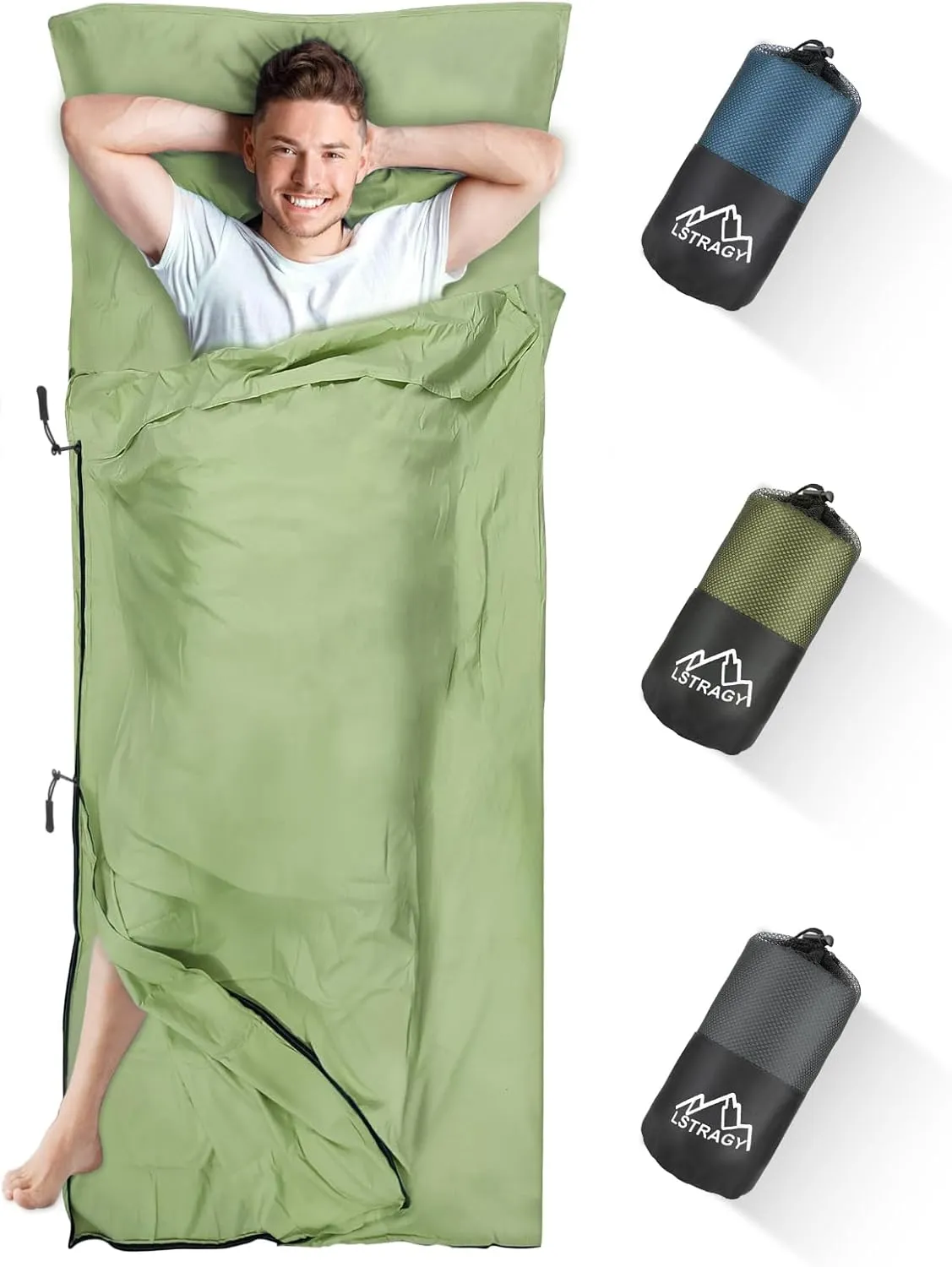 Sleeping Bag Liner, Updated Adult Sleep Sack & Travel Sheets with Foot Zipper, Lightweight and Portable Camping Sleeping Bag Liners - Ideal for Backpacking, Hostels and Camping
