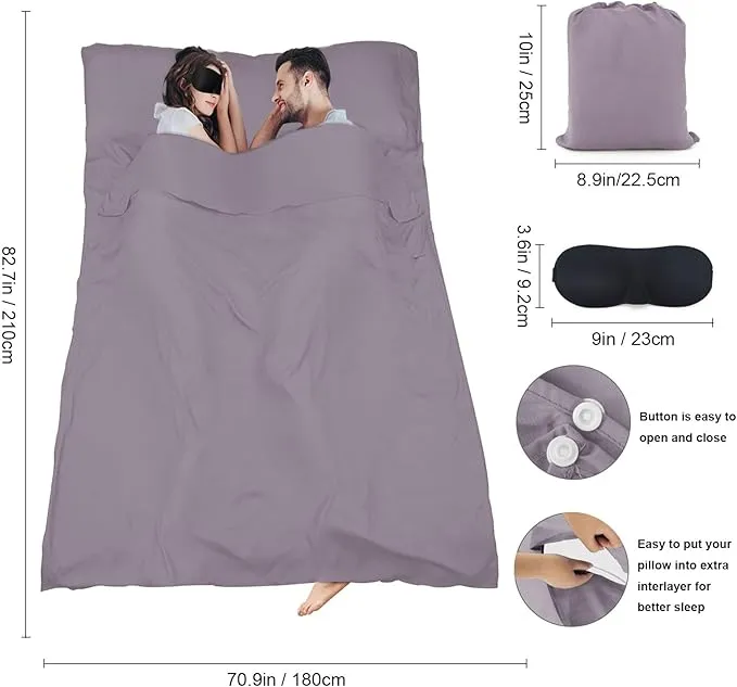 Sleeping Bag Liner,Travel Sheet & Adult Sleep Sack, Camping Sheets Travel Sleep Sack for Backpacking,Hotels & Hostels -Lightweight Single &Double Travel Sheet Camping Sheets