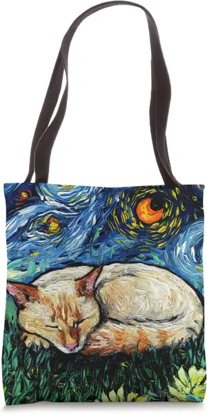 Sleeping Flame Point Siamese Cat Starry Night Pet Art by Aja Tote Bag