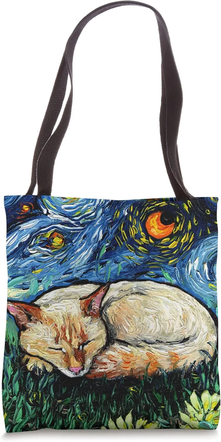 Sleeping Flame Point Siamese Cat Starry Night Pet Art by Aja Tote Bag