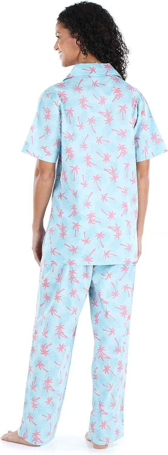 Sleepyheads Women's Sleepwear Poplin Cotton Short Sleeve Button Up Top Pajama Set