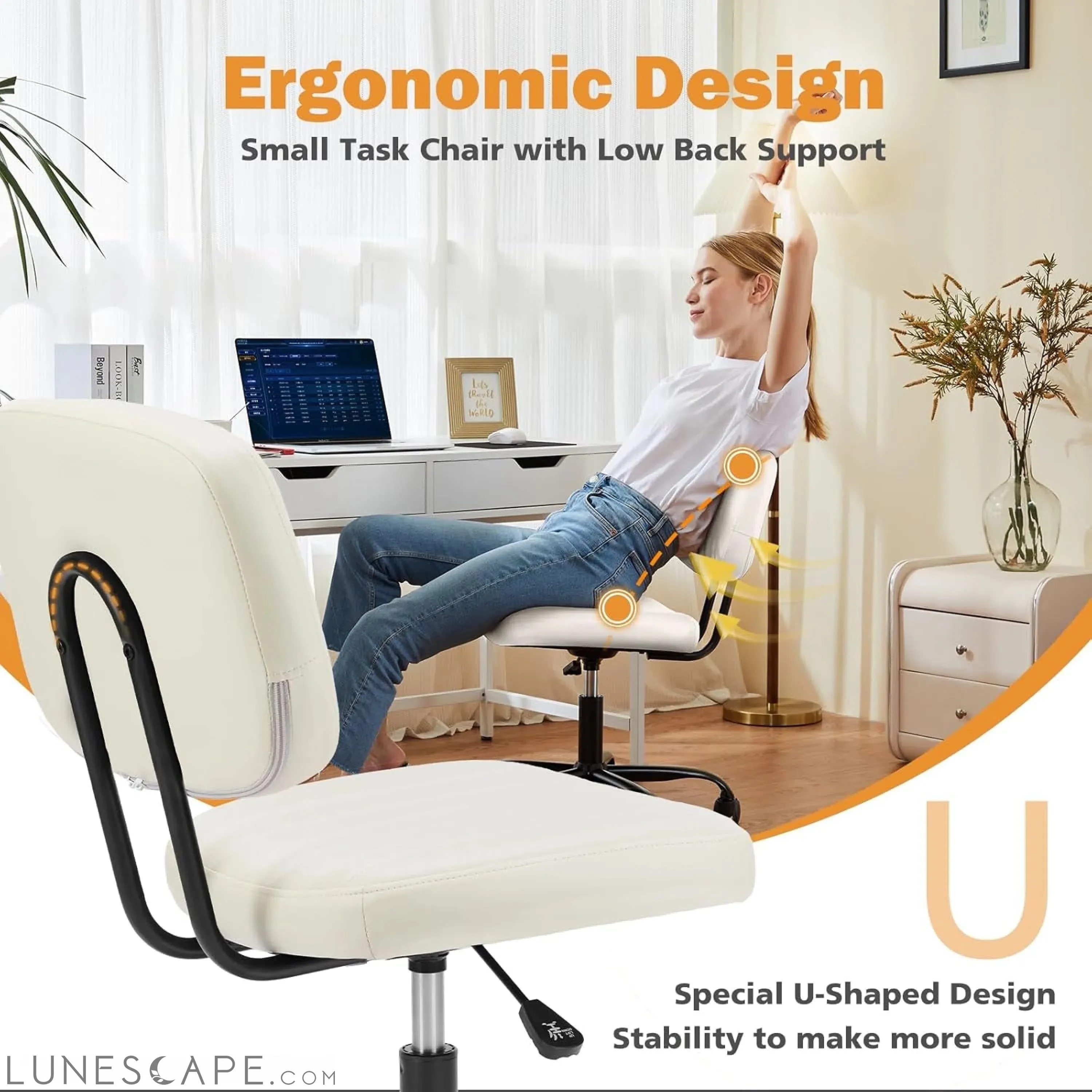 Small Office Computer Desk Chair with Wheels and Lumbar Support, Comfy